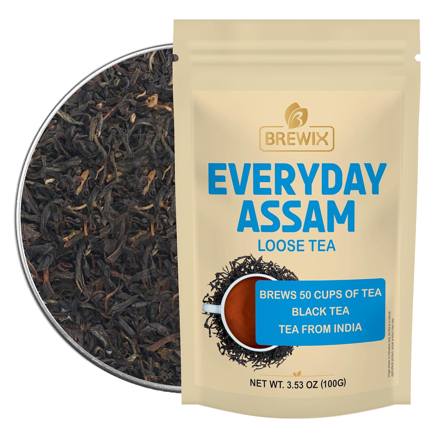 BREWIX, Everyday Assam – Hojas de té negro prémium con puntas doradas (más de 50 tazas, 3.53 oz100 g) Té de hojas sueltas con alto contenido de