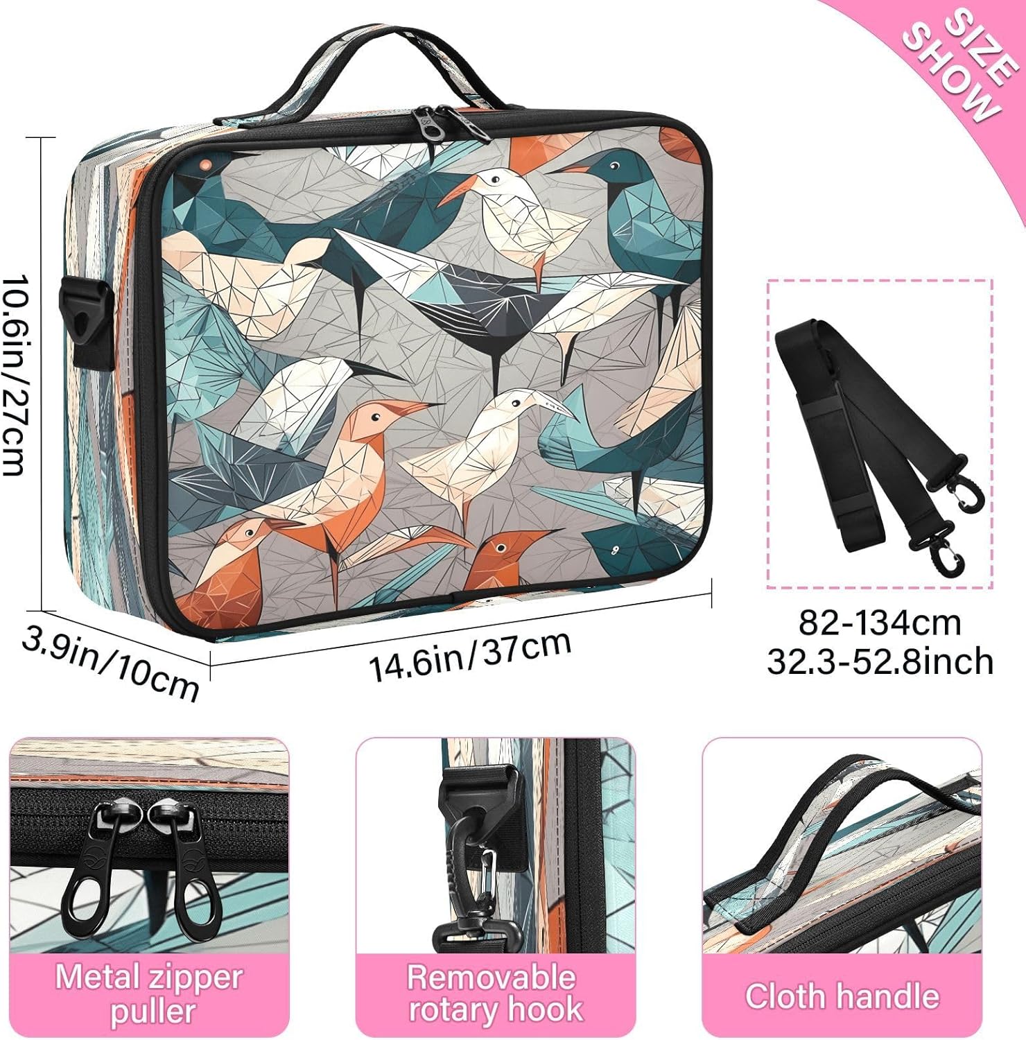 Bird Origami Amarillo Azul Verde Naranja Bolsa de Cosméticos Viaje Viaje Maquillaje Bolsa de Maquillaje Mujer Bolsa de Maquillaje Grande Bolsa