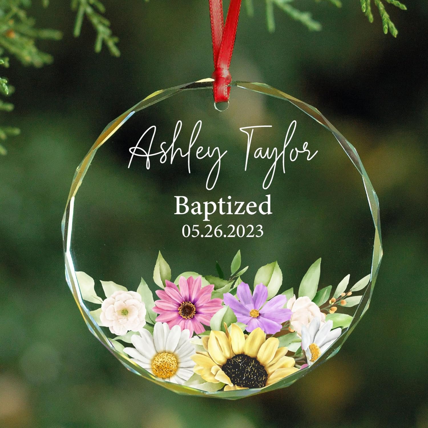 Adorno de cristal de bautismo personalizado  Dios bendiga bautizo, padrinos para ahijada, ahijado, bebé de Navidad bautizado, primer regalo sagrado,