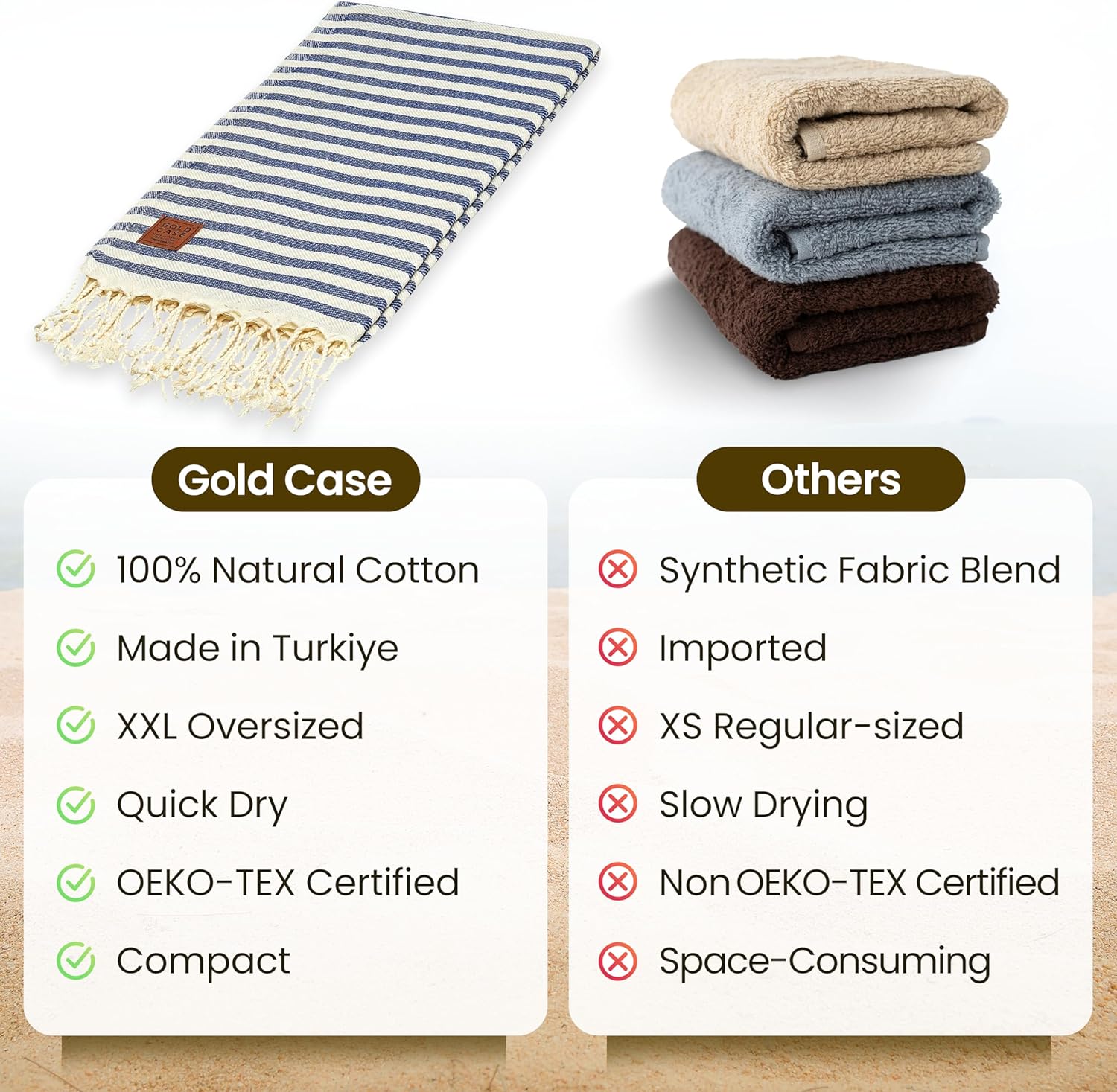 GOLD CASE – Toalla turca de playa pestemal XXL 100% algodón, multiuso, de secado rápido, práctica para baño, yoga, piscina, gimnasio, manta, etc. 39