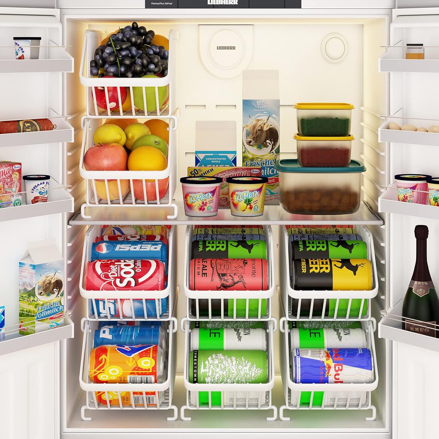 GILLAS Paquete de 4 organizadores apilables de latas de soda para refrigerador, dispensador de latas, estante de almacenamiento de alimentos