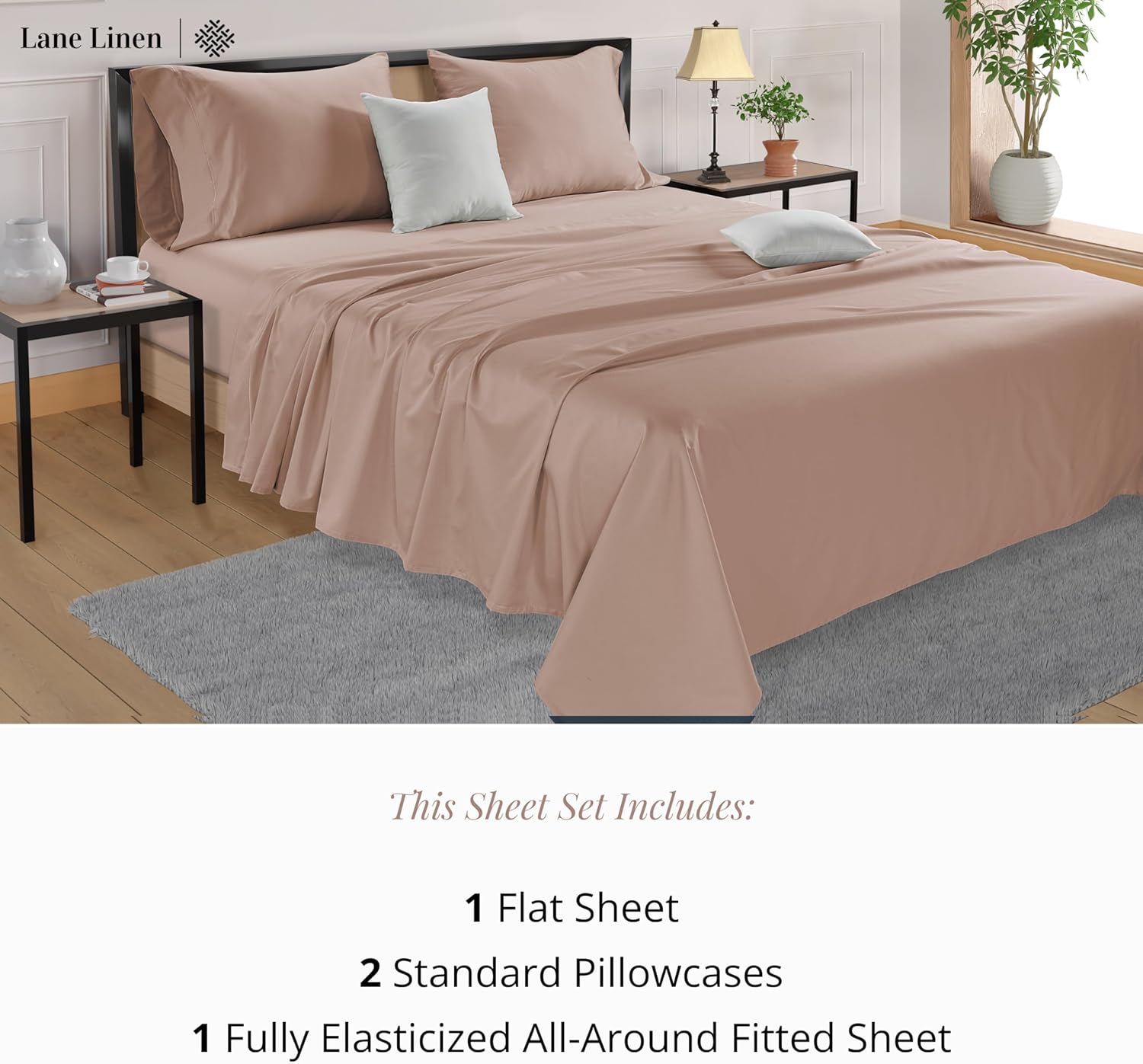 LANE LINEN Juego de sábanas 100% algodón California King, 4 piezas, juego de ropa de cama de algodón de 600 hilos California King para niñas,