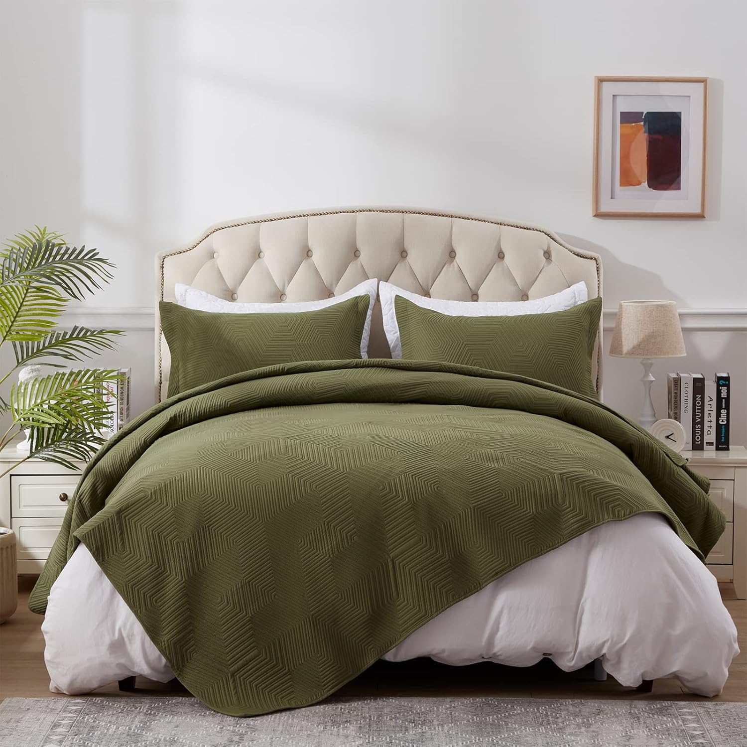 SunStyle Home Juego de edredón de 3 piezas para todas las estaciones, 1 edredón y 2 fundas de almohada, microfibra suave, ligera y reversible (verde
