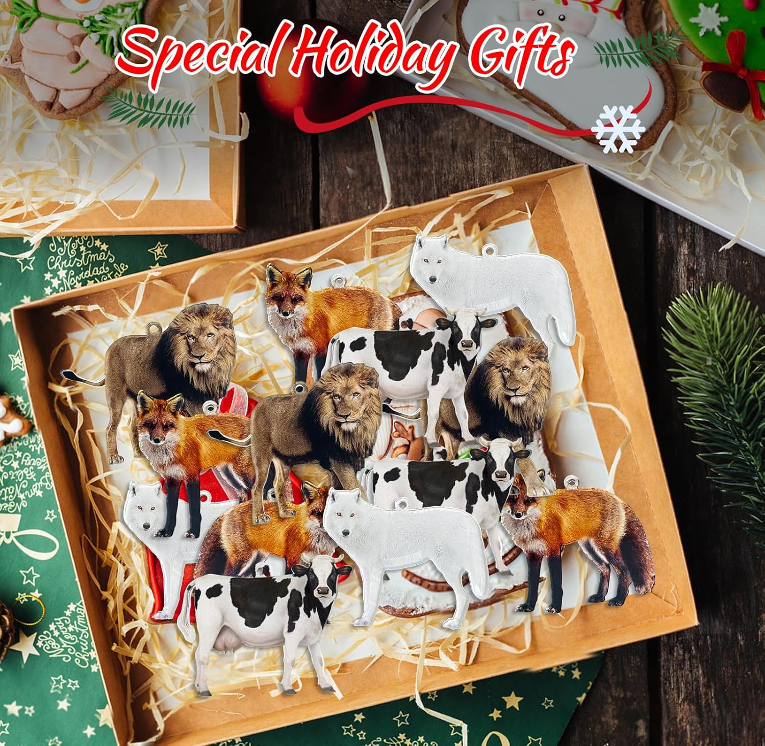 Adornos de animales para árbol de Navidad, exquisito adorno acrílico de doble impresión para decoración de árbol de Navidad, decoración de sala de