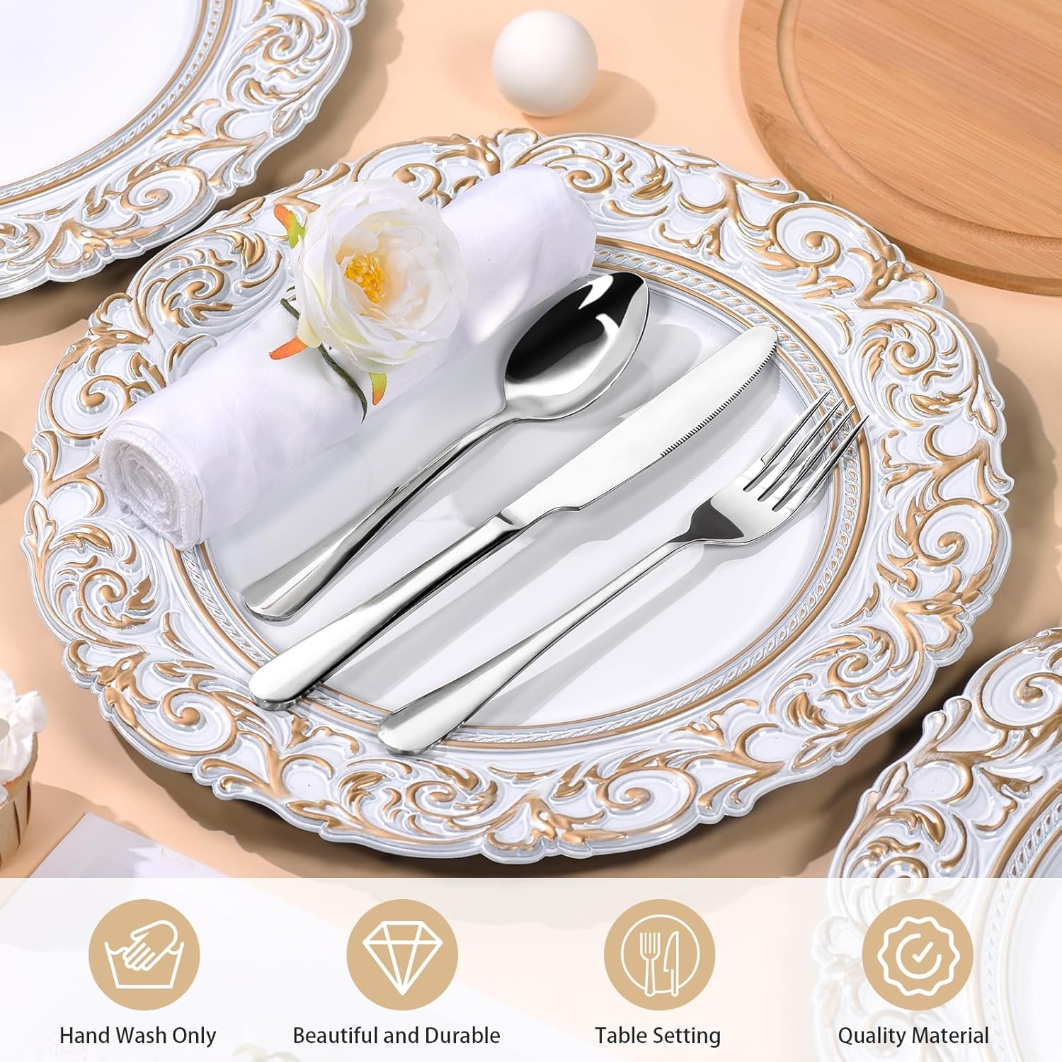 12 unidades de platos de carga blancos antiguos a granel, 13 pulgadas, para el día de San Valentín, boda, francés, vintage, de plástico, con