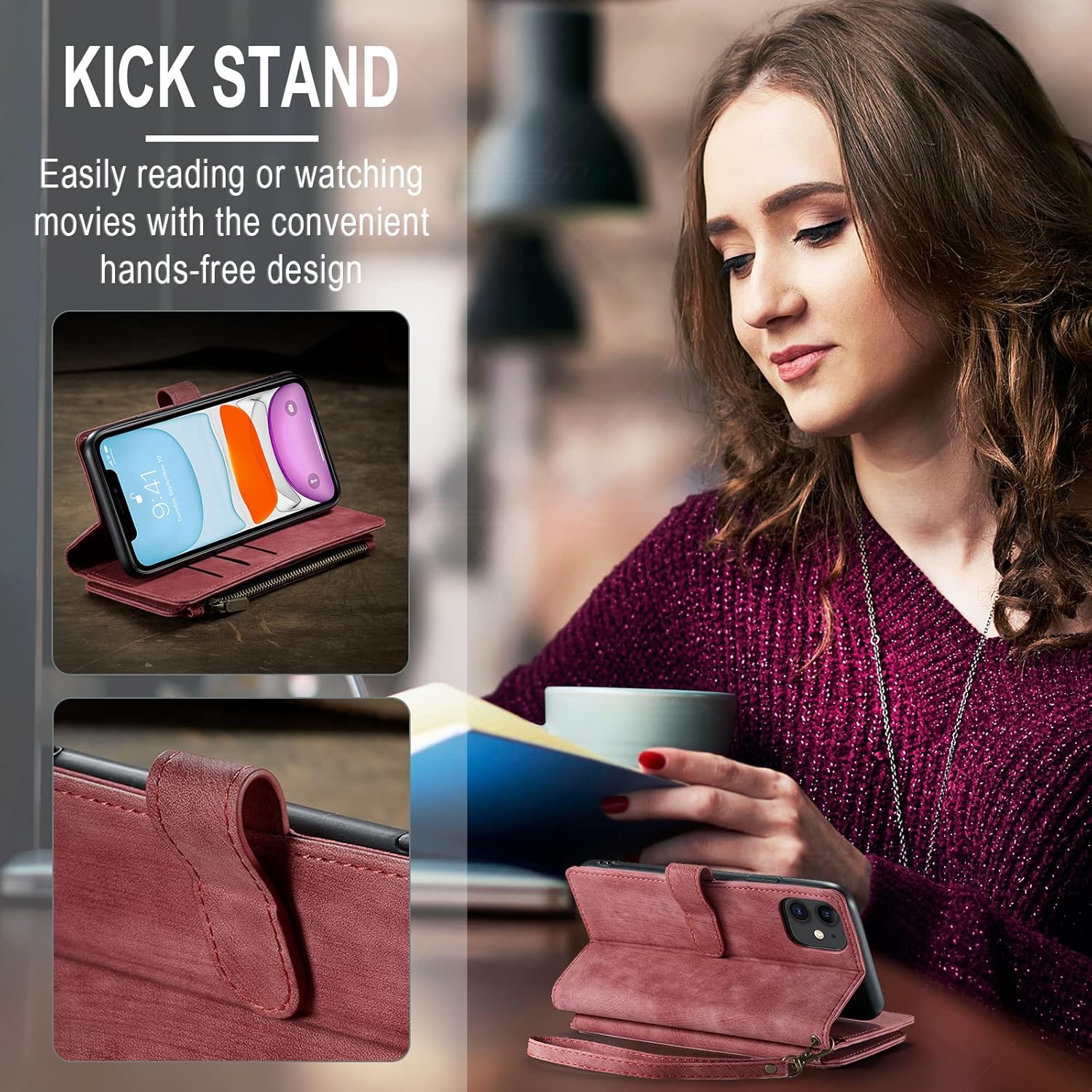 Asuwish Funda de teléfono para iPhone 11 6.1 Funda tipo cartera y protector de pantalla de vidrio templado, soporte para tarjetas de crédito,