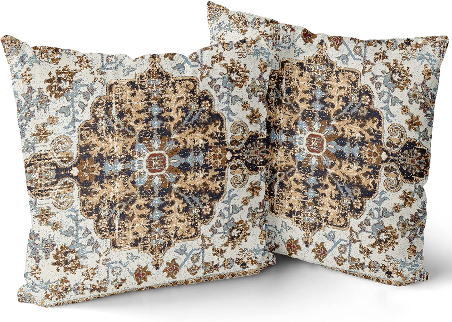 Juego de 2 fundas de almohada étnicas bohemias de 20 x 20 pulgadas, alfombra bohemia vintage, negro, verde azulado, gris, floral, decoración del
