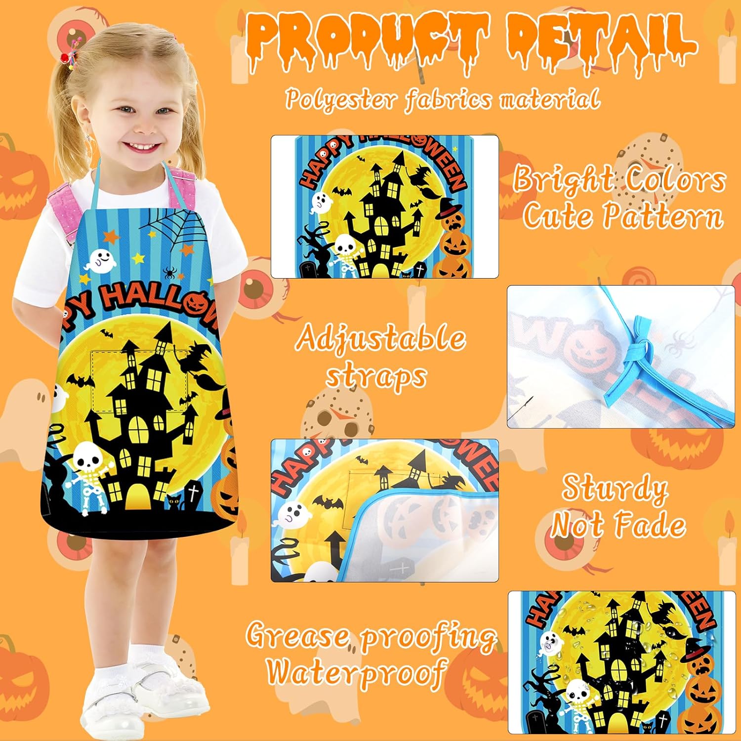 4 delantales de Halloween con bolsillos, delantal de cocina impermeable, delantal para hornear, accesorios de cocina de Halloween