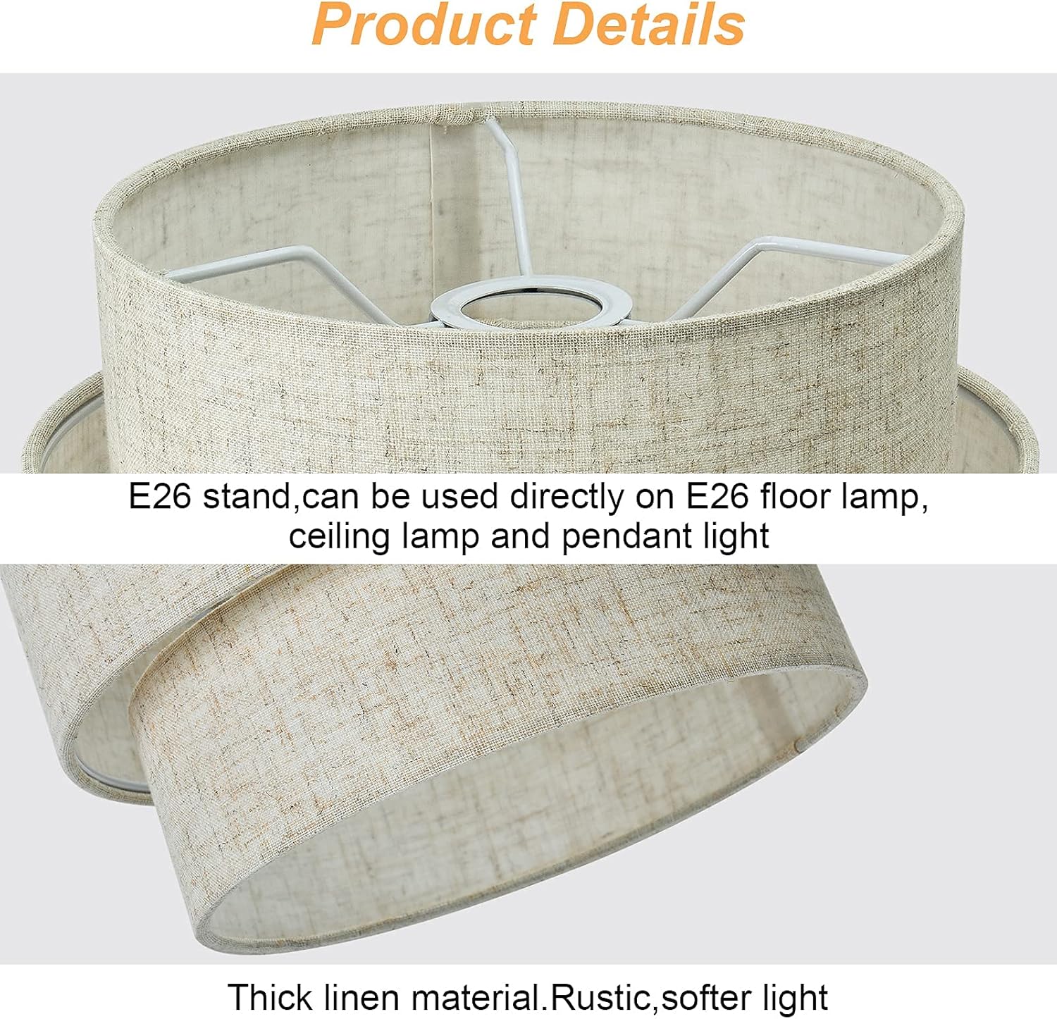 Pantallas de lámpara para lámparas de pie, lámpara de repuesto de lámpara colgante de iluminación, pantalla de tela de tambor de 3 niveles con lino