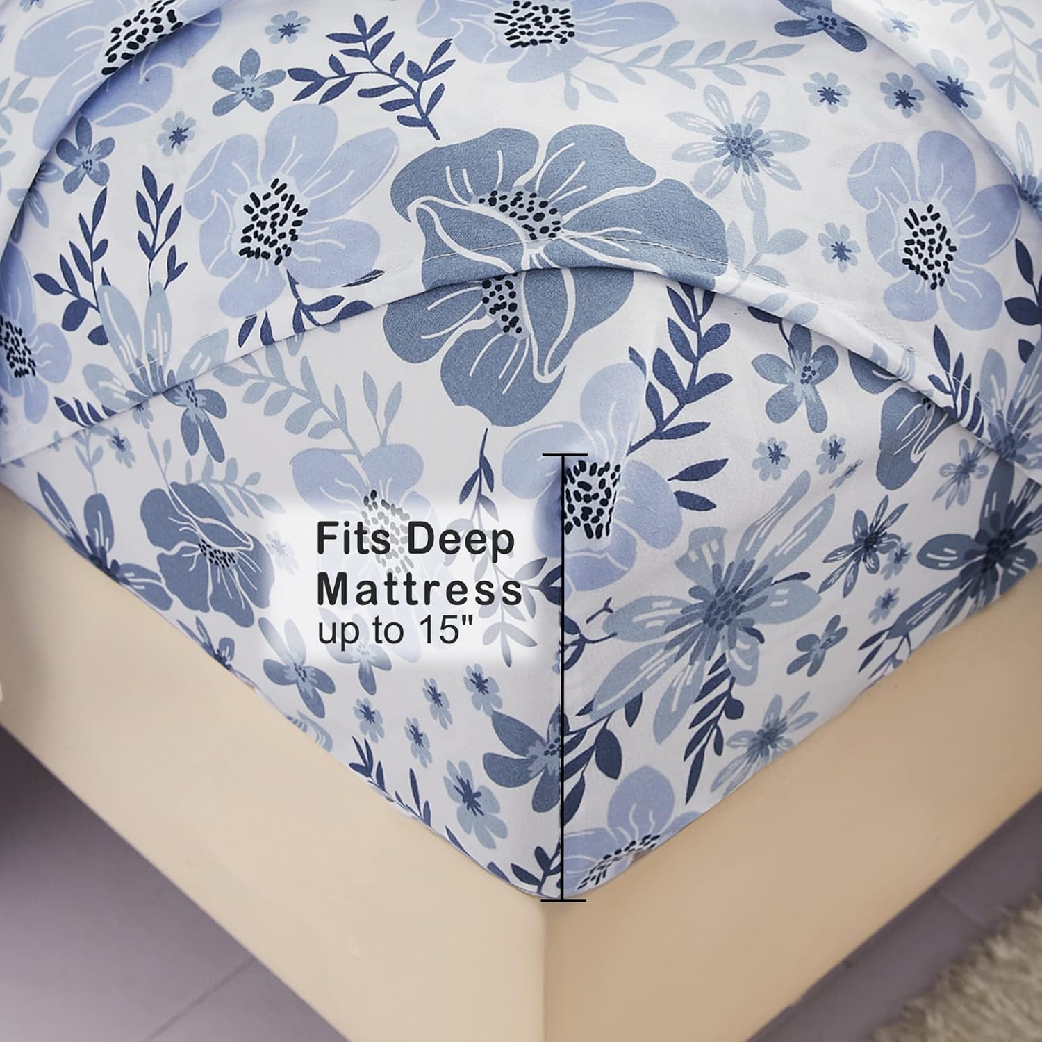 Mooreeke Sábanas matrimoniales florales, juego de sábanas de microfibra suave transpirable con estampado vintage, bolsillo profundo, sábana bajera