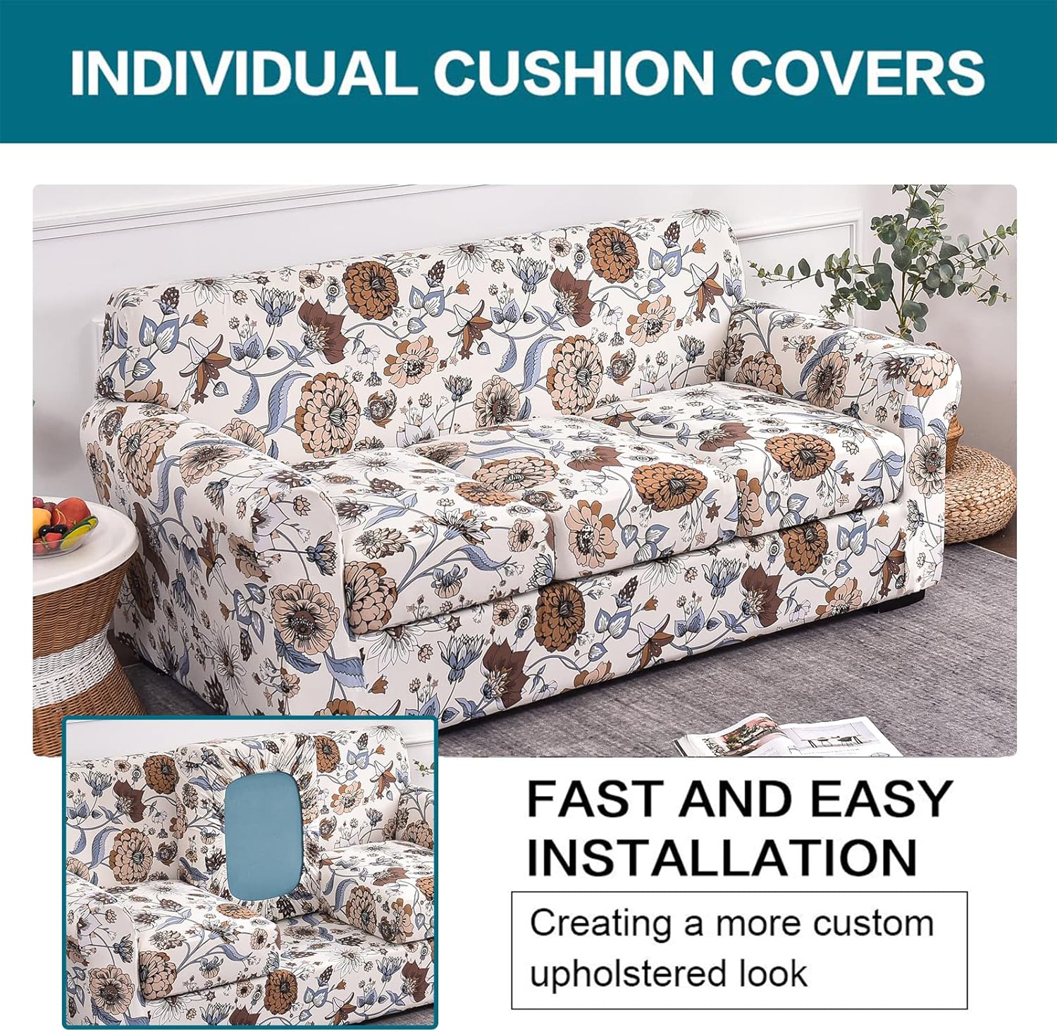 KRFOONN Fundas para silla de 2 piezas con estampado, fundas para sofá, fundas de sofá lavables, fundas protectoras de muebles con parte inferior