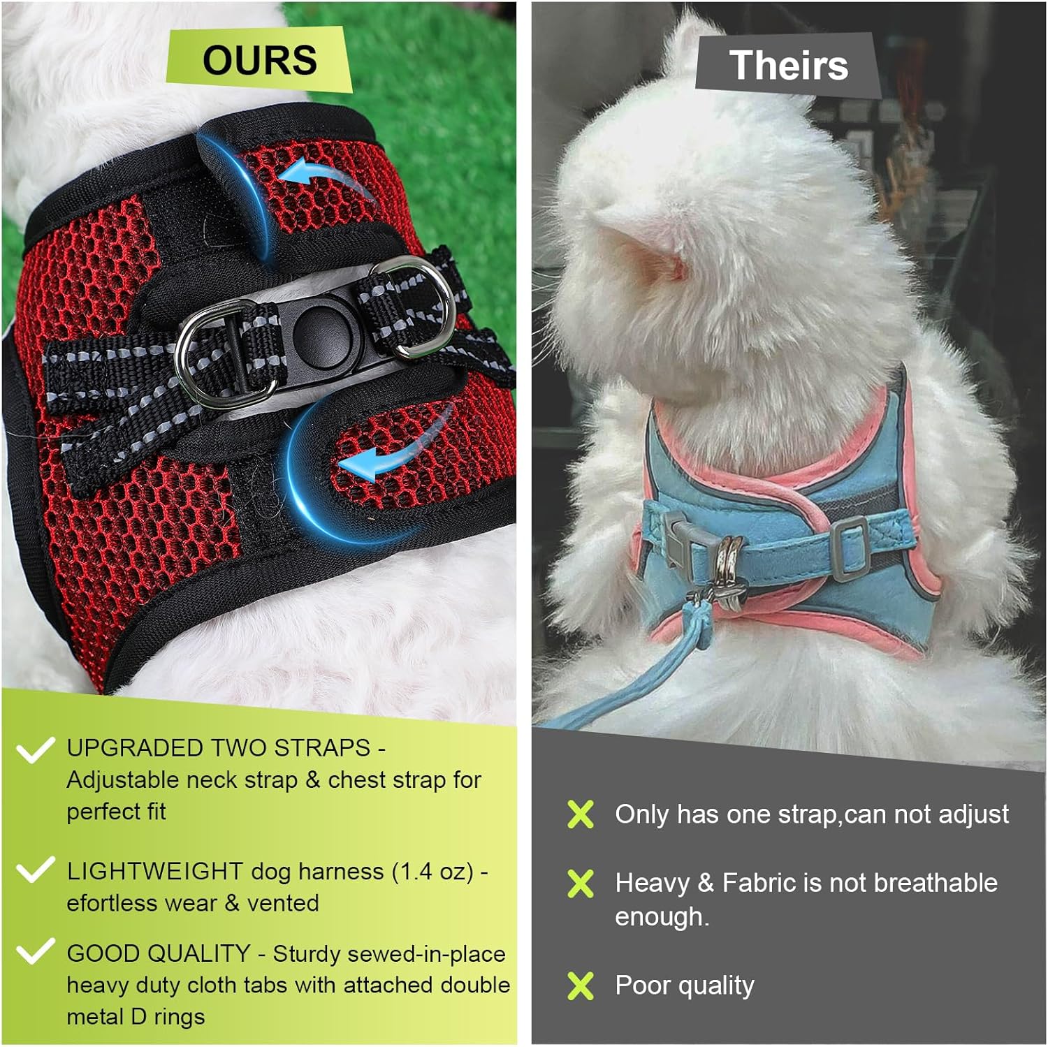 Arnés para perro pequeño para todo tipo de clima, de malla de diamante, reflectante, extra pequeño, sin tirones, chaleco ligero para cachorros,