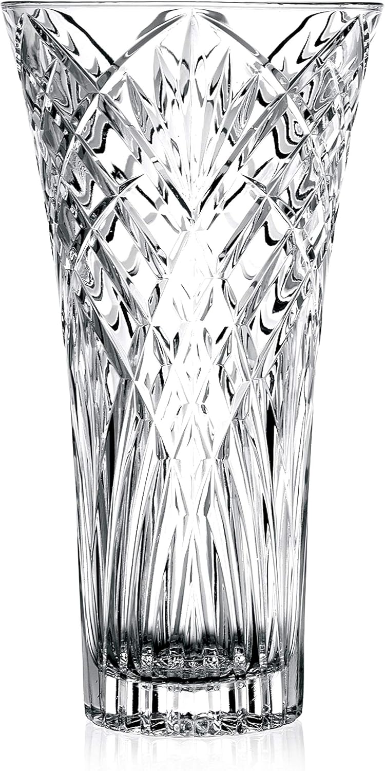 Jarrón de cristal  Florero de 12 pulgadas  Jarrón de mesa  para flores  Rosas  Diseño de corte  Hecho en Europa  por Barski