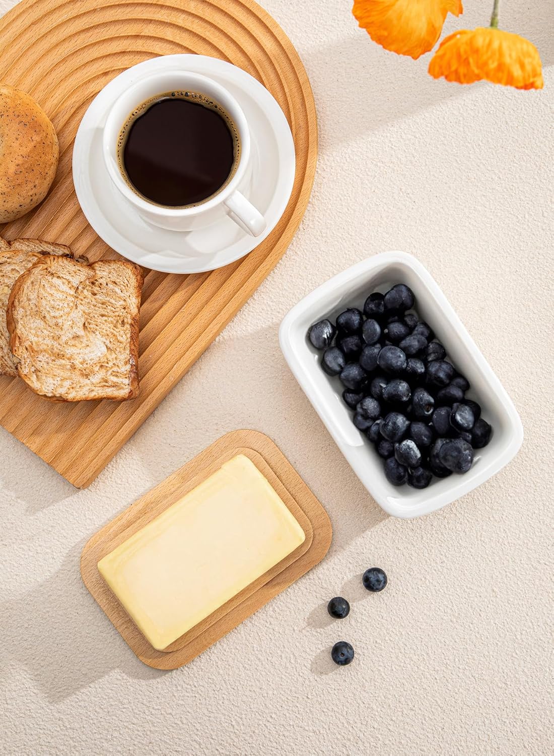 Sweese – Mantequera de porcelana con tapa, perfecto para mantequilla de este y oeste, Blanco