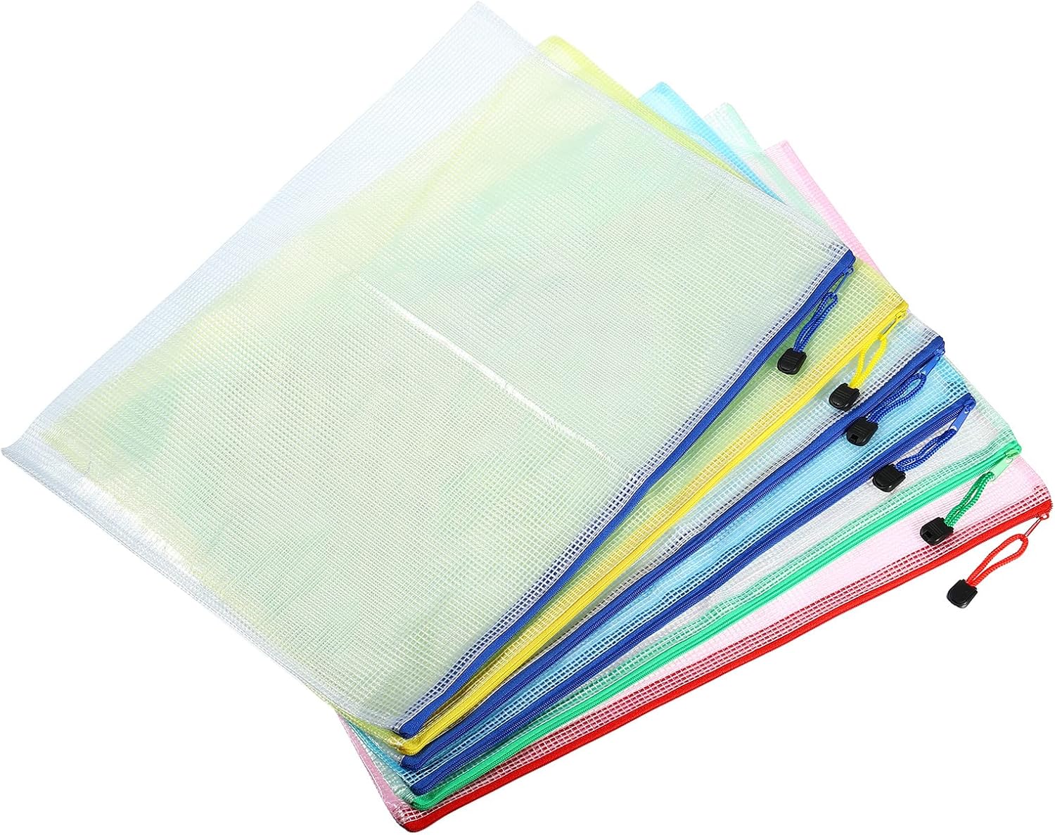 YOKIVE Paquete de 6 bolsas de malla con cremallera, bolsillos de malla impermeables para billetes, bolsas de viaje de plástico, ideales para oficina