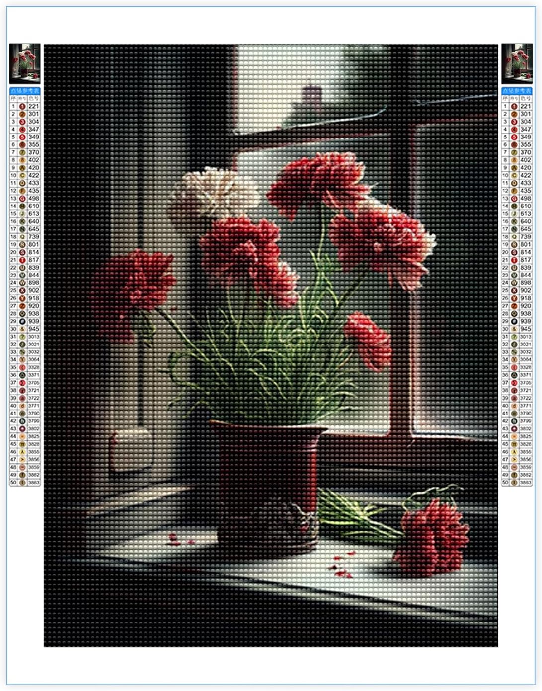 Kits de pintura de diamantes para adultos, arte de diamantes de flores, clavel rojo pálido, bricolaje 5D, taladro redondo completo, diamantes de