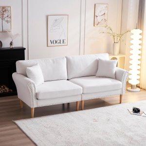 VINGLI Sofá moderno de asiento profundo de 83.5 pulgadas, cómodo sofá biplaza con ribete de clavos y patas de madera maciza, para sala de estar, VINGLI Sofá moderno de asiento profundo de 83.5 pulgadas, cómodo sofá biplaza con ribete de clavos y patas de madera maciza, para sala de estar,