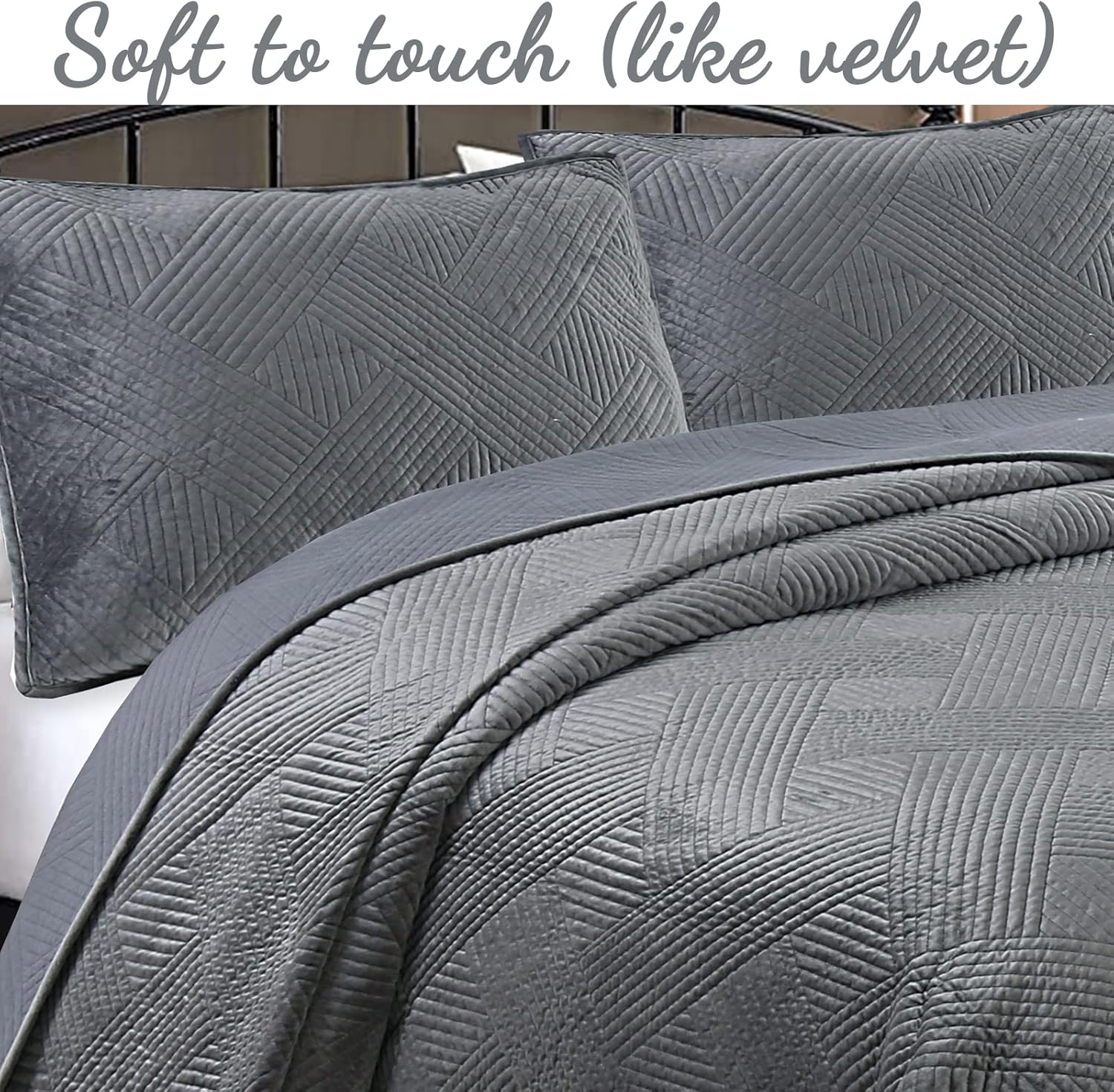 Cozy Line Home Fashions Juego de ropa de cama de terciopelo de terciopelo de lujo, tejido de canasta, color gris oscuro, juego de cama súper suave,