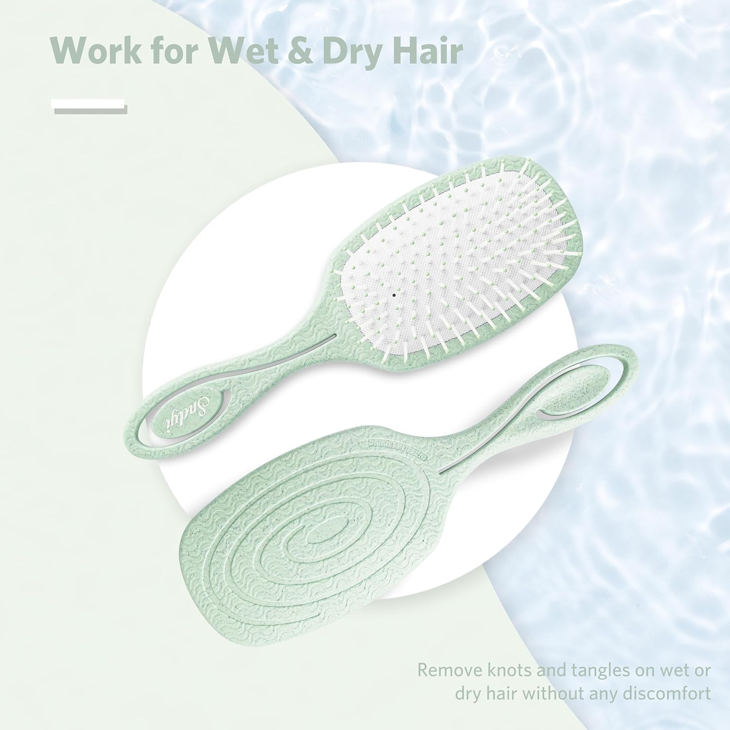 Sndyi Cepillo desenredante, cepillo desenredante de paja de trigo natural con cojín de aire suave, cepillo desenredante de cabello sin dolor,