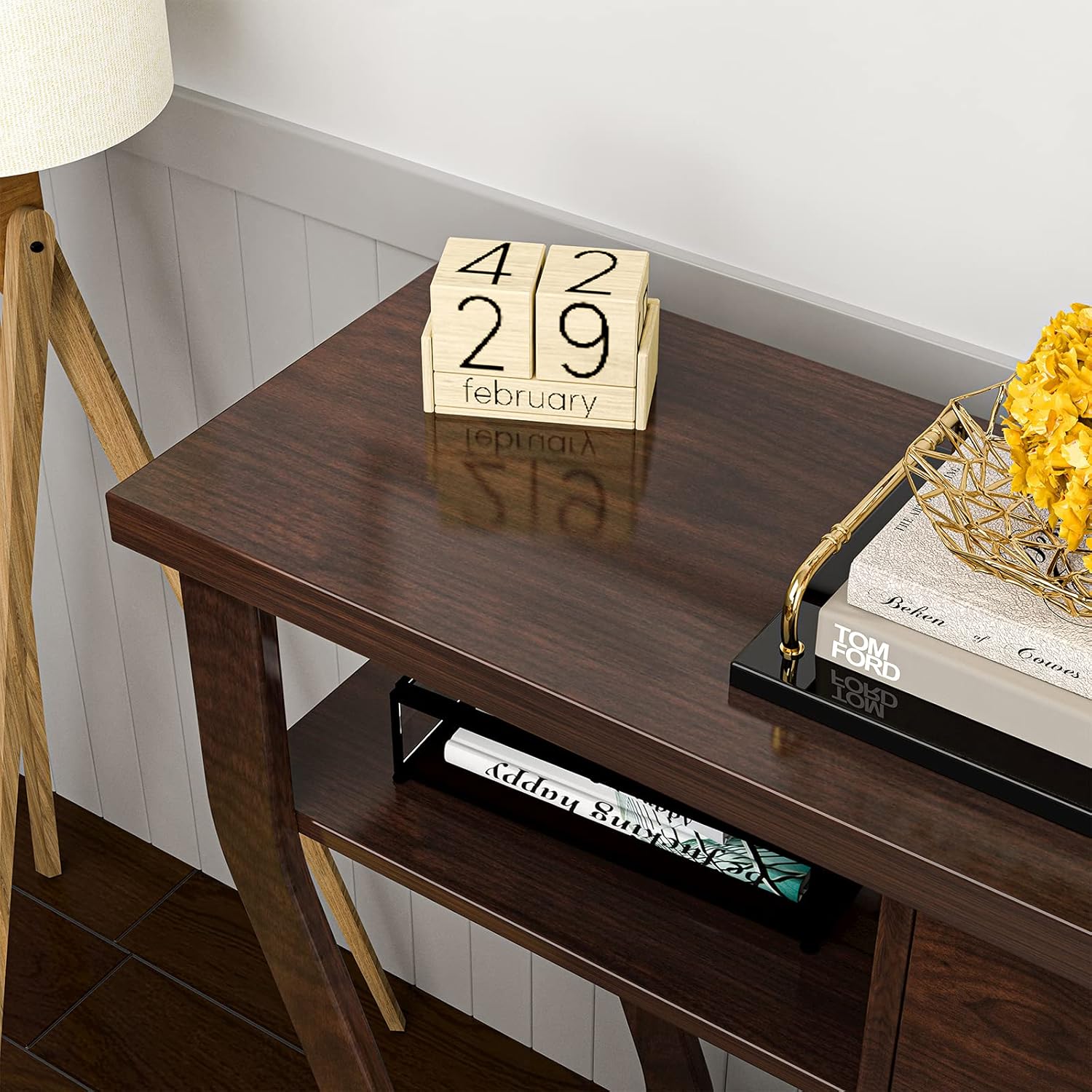 WATERJOY Mesa decorativa de madera moderna de 47 pulgadas con cajón, estante inferior, muebles multifuncionales para el hogar, sala de estar,