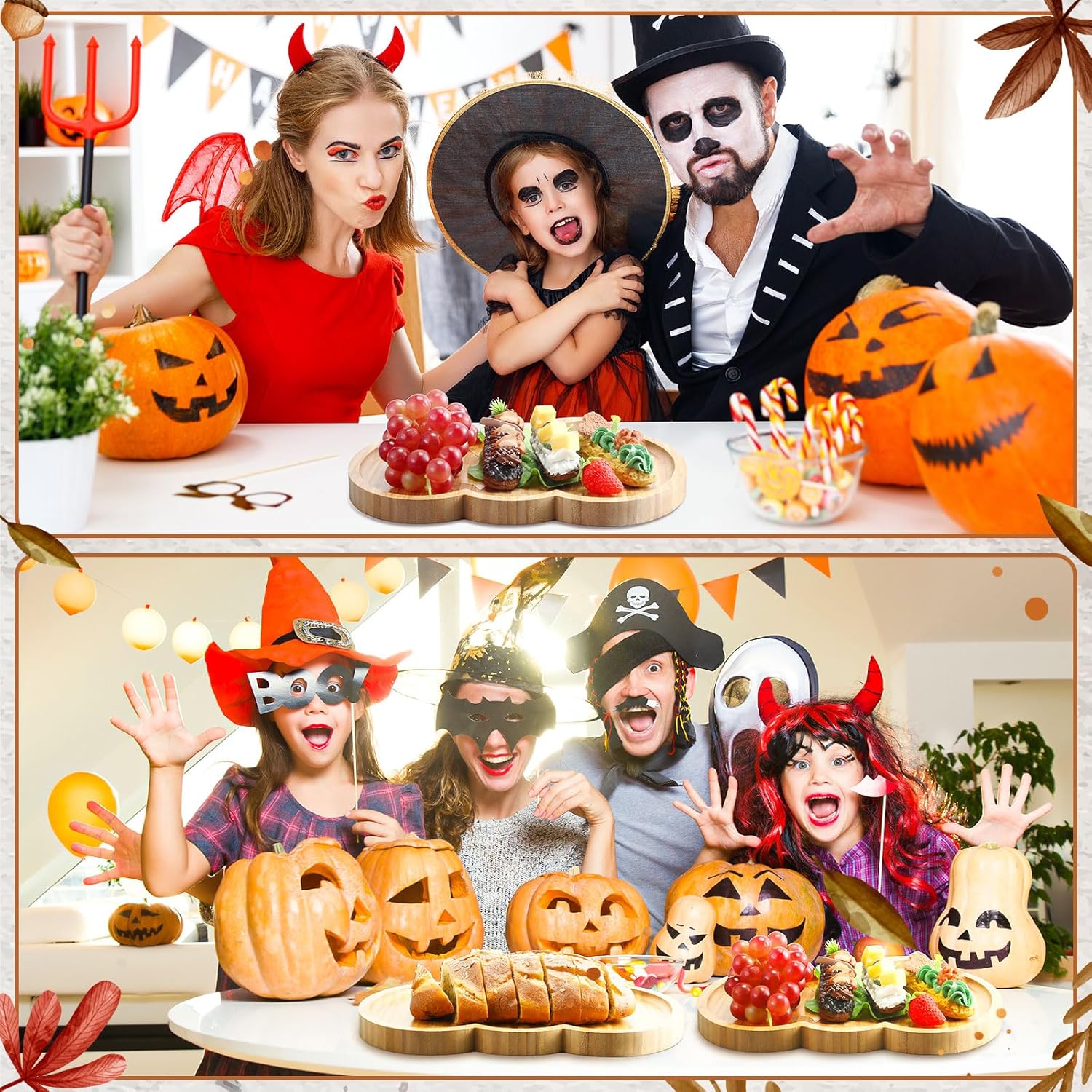 2 piezas de charcutería de Halloween, bandeja divertida de madera de bambú para queso, vajilla de Halloween, utensilios de cocina, bandeja de servir
