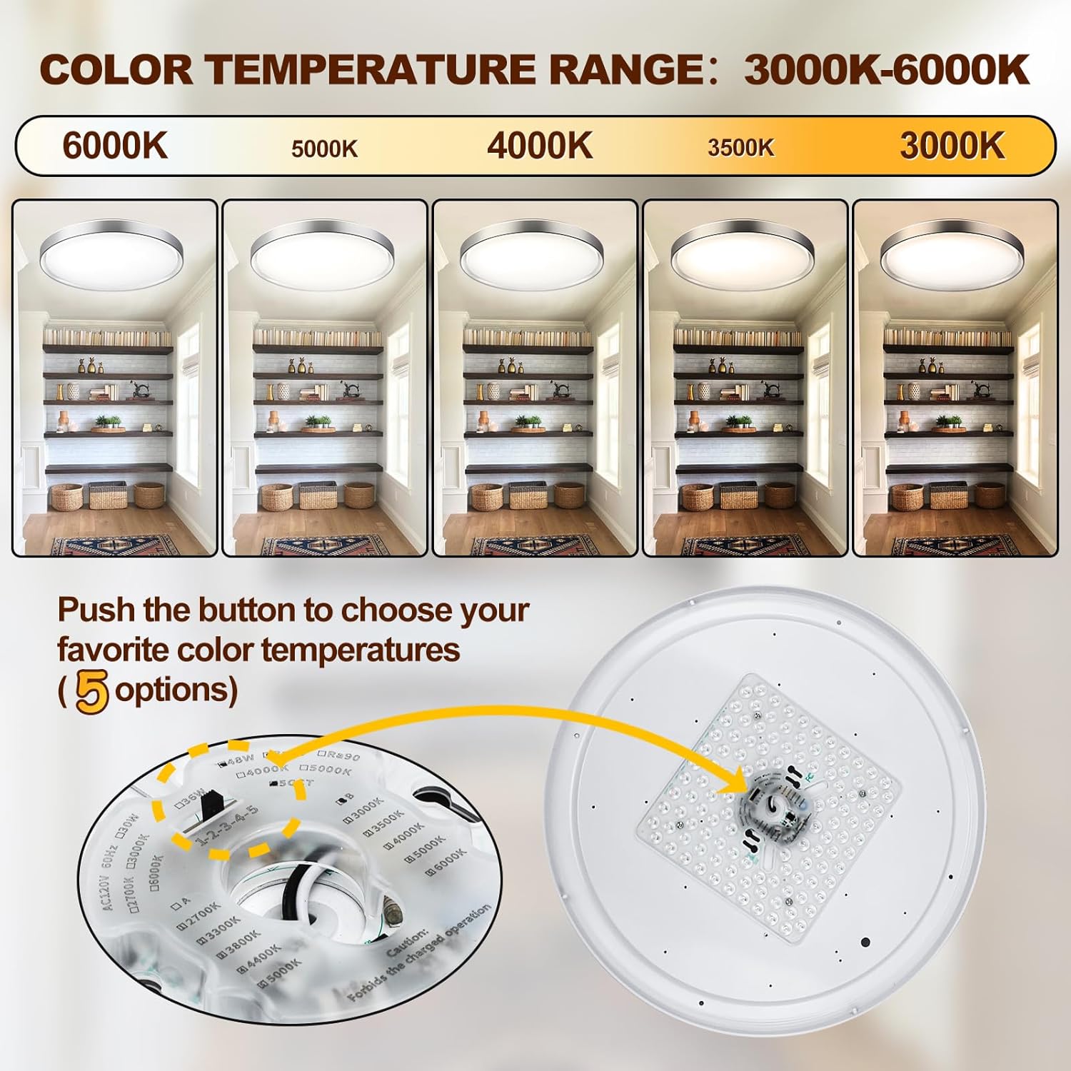 DLLT – Lámpara de techo redonda de cristal de 45 W, moderna lámpara LED regulable cerca del techo, lámpara de techo plateada de 20 pulgadas para