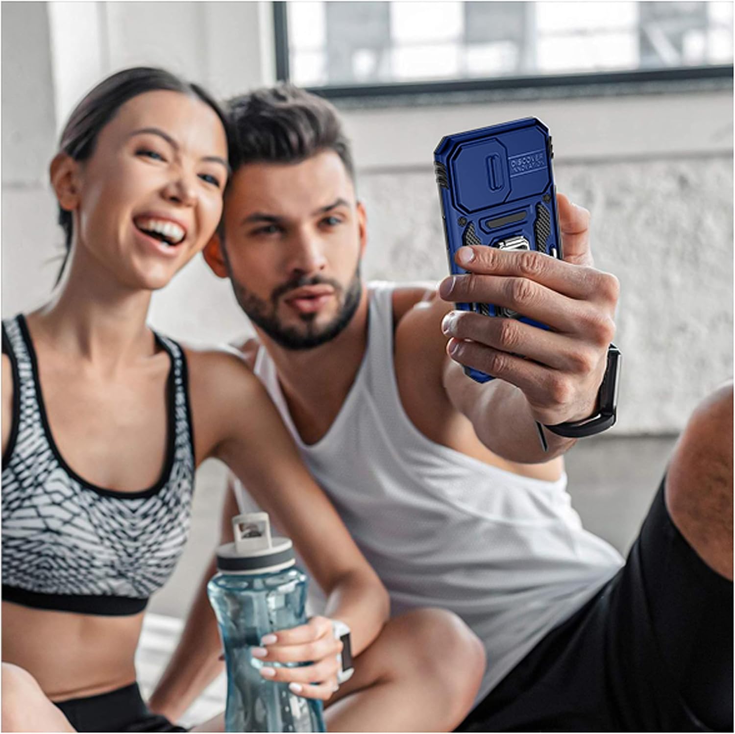 Funda para iPhone 11 con 2 protectores de pantalla de vidrio, funda con función atril para iPhone 11 con cubierta deslizante para cámara y soporte