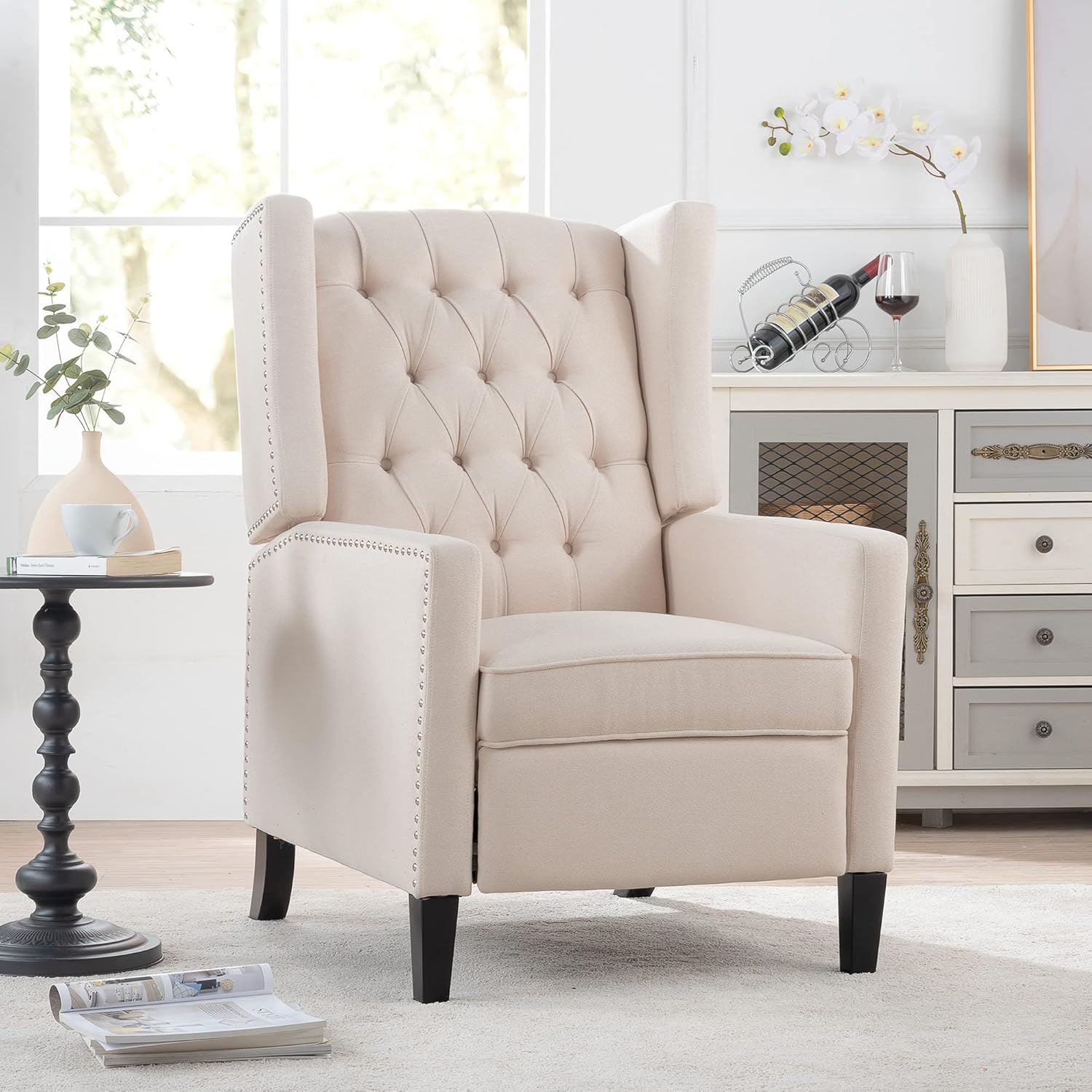 Wingback – Silla reclinable de tela, moderna con respaldo alto, cómoda silla de lectura, sillas con respaldo copetudo con brazos para dormitorio y