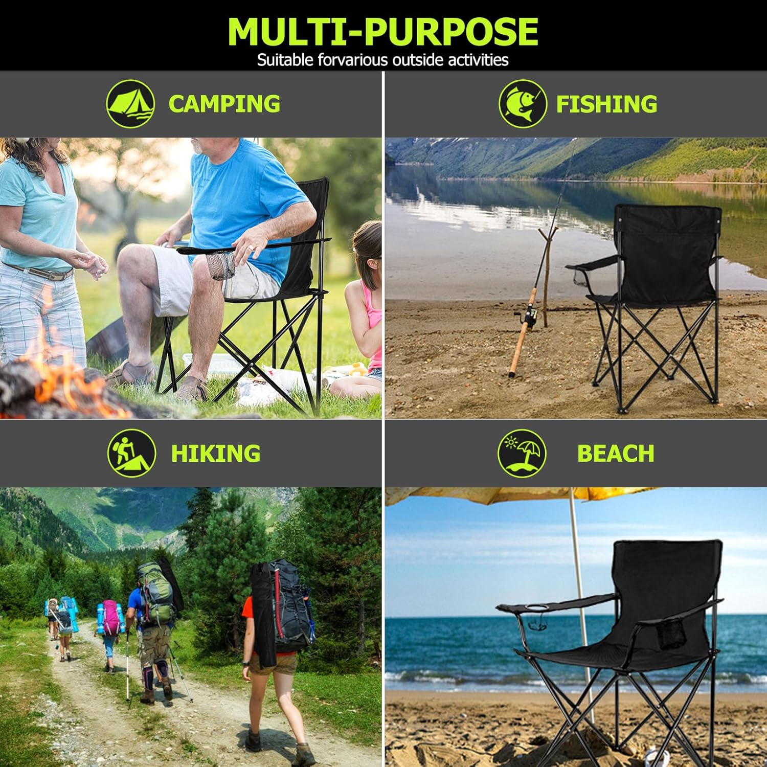Joyfair Silla de camping portátil, silla plegable grande para exteriores, para adultos, tela Oxford 600D, resistente silla plegable para playa,