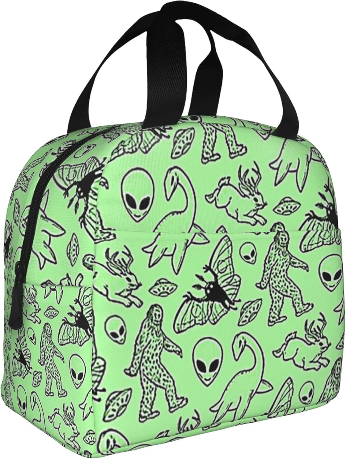 Bolsa de almuerzo portátil para alienígenas, dinosaurios salvajes, verde, aislada, a prueba de fugas, compras de comestibles, campamento, viajes por