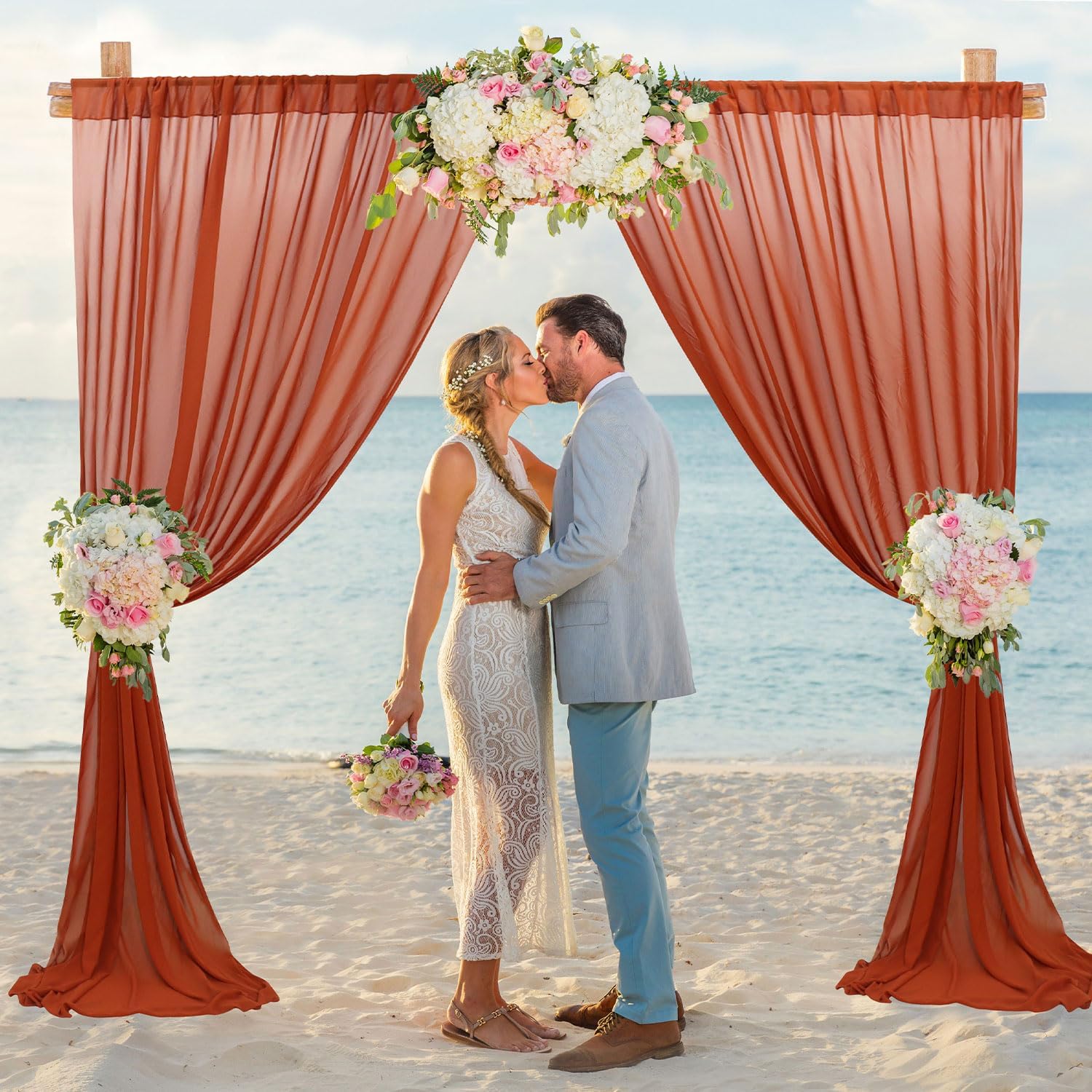 Terracotta Sheer Curtains Chiffon Backdrop Curtain Wedding Drapes Rustic Arch Decorations Voile Window Curtain 29×120 Inch 2 Panels Semi Sheer