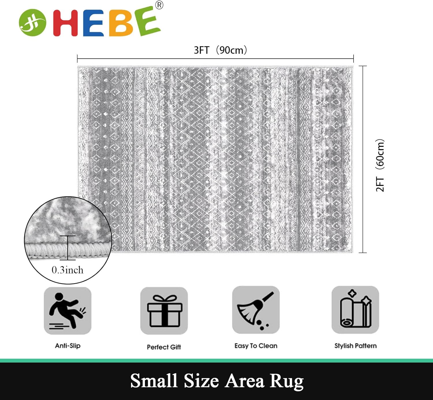 HEBE Alfombra bohemia de 2 x 3 pies, antideslizante, suave, lavable, para puerta de interior, para entrada, vintage, envejecida, con medallón, para