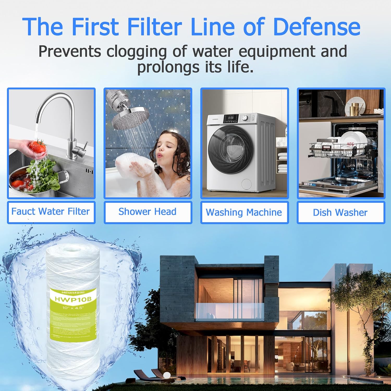 MewMore Cartucho de filtro de agua de 5 micrones para toda la casa, filtros de sedimentos para heridas de cuerda para agua de pozo, repuesto para