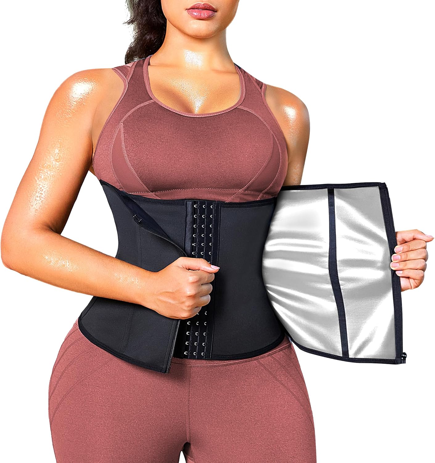 Junlan Entrenadores de cintura para mujer, traje de sauna para grasa del vientre, bandas para el sudor para el estómago