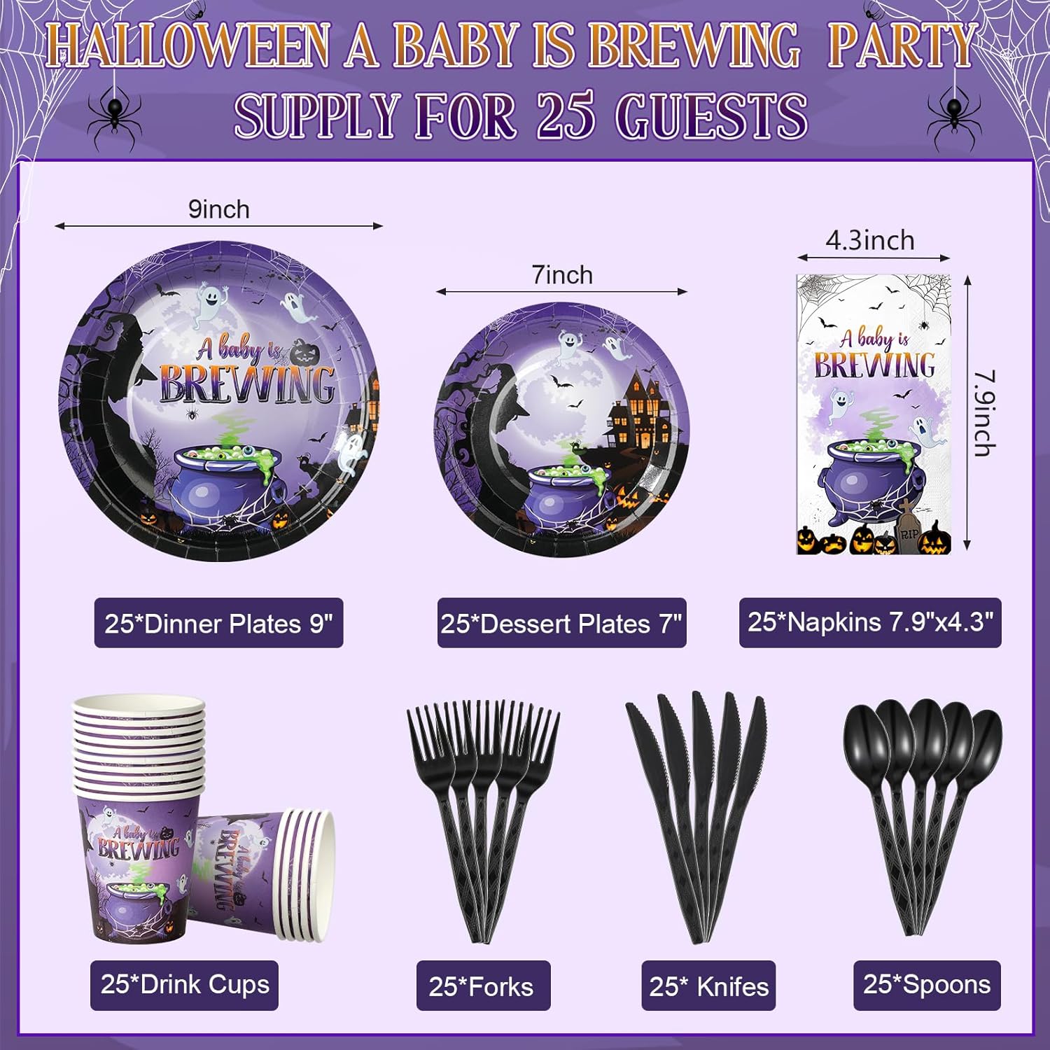 Decoración de suministros de fiesta de baby shower de Halloween, juego de platos y servilletas para baby shower, platos de papel desechables,