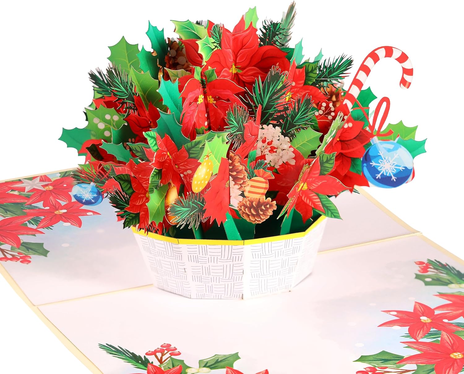 Tarjeta de Navidad desplegable, cesta de Pascua 3D hecha a mano, tarjetas de felicitación emergentes de Navidad para invierno, vacaciones, regalo de