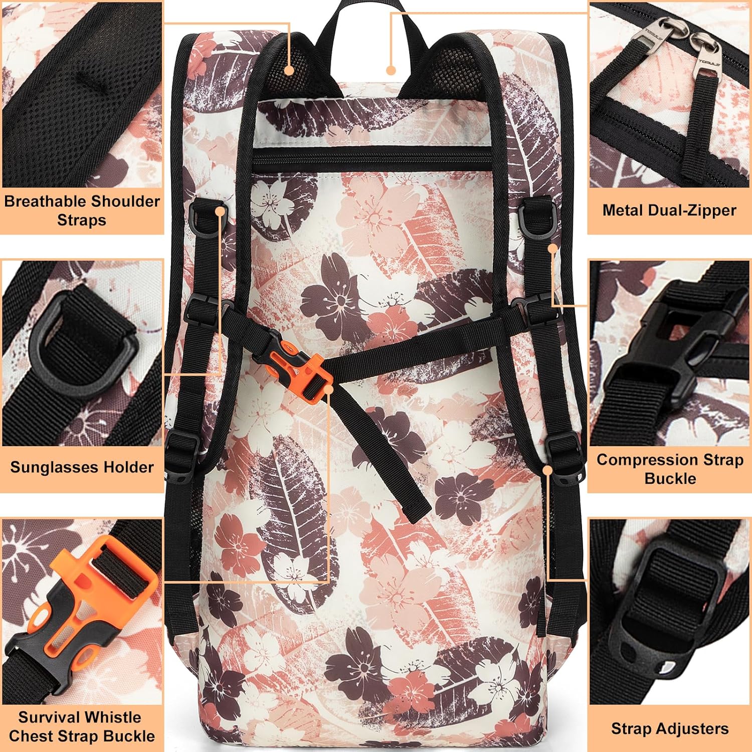 TOMULE Mochila de senderismo de día para mujer, mochila pequeña impermeable para mujer, mochila de viaje ligera para mujer, 40L