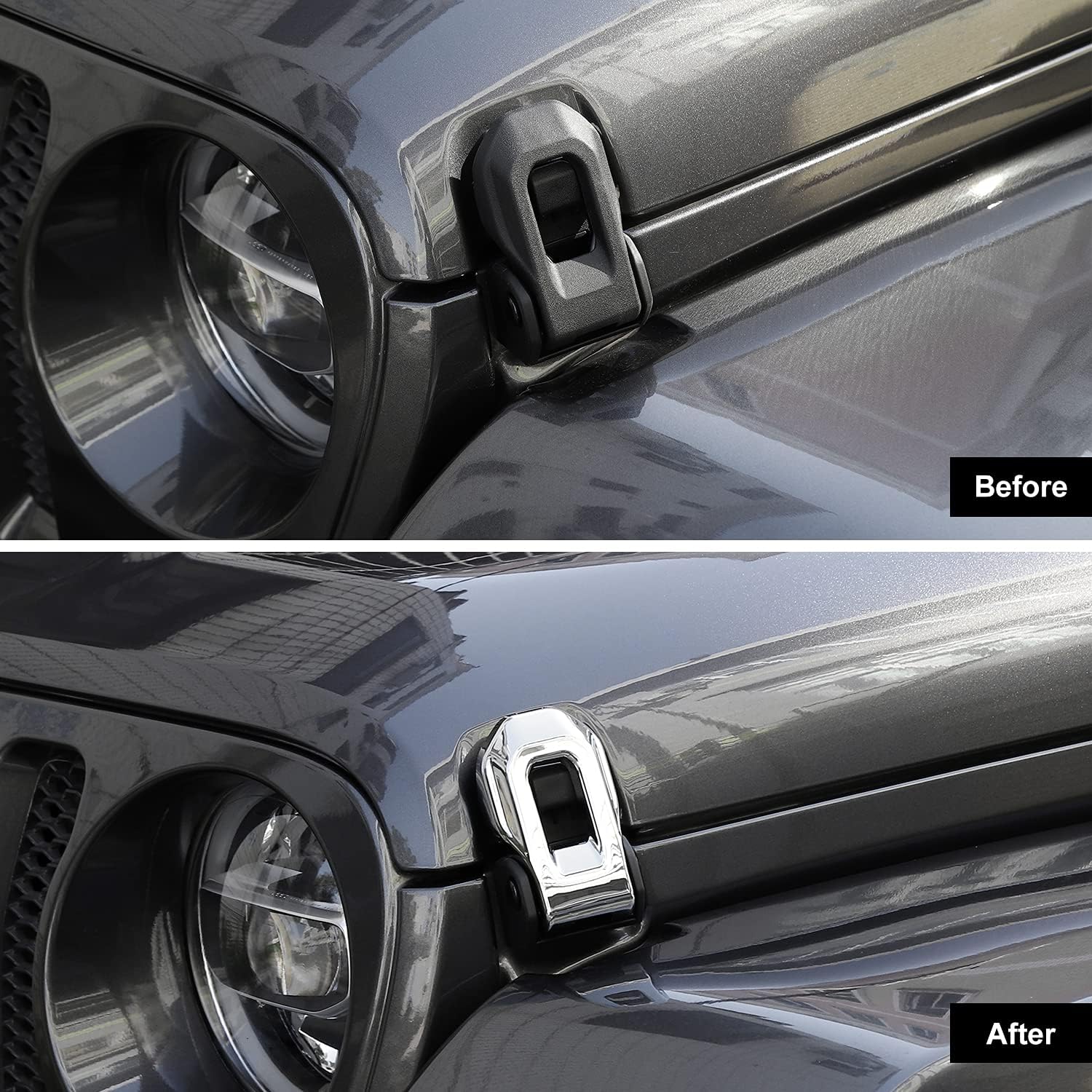 Hoolcar Cubierta de soportes de cierre de capó para Jeep Wrangler JL JLU 2018-2021 y Gladiator JT 2020-2021, cromada