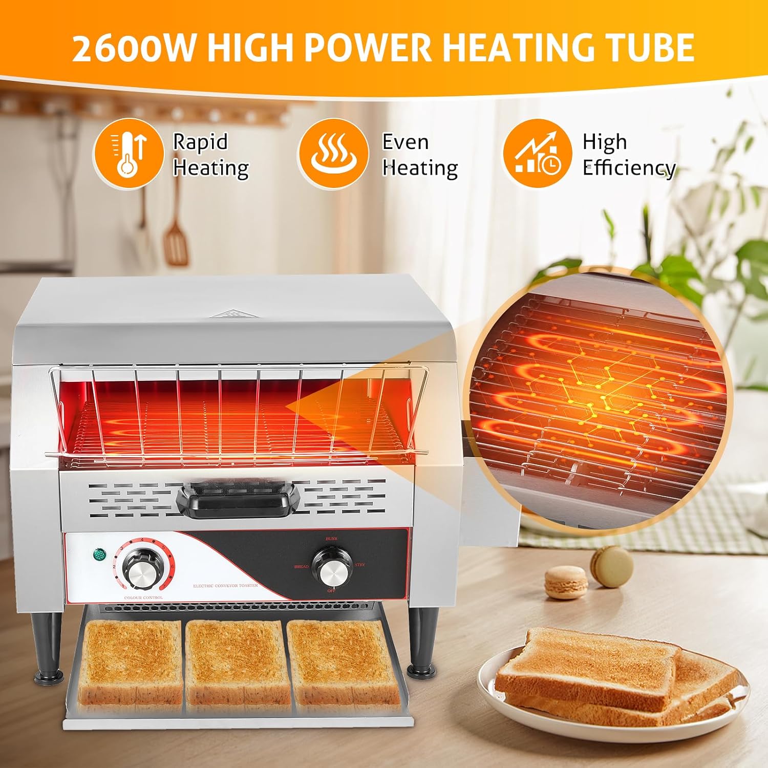 WICHEMI Tostadora comercial 450 rebanadashora tostadora transportadora eléctrica 2600 W tostadora de restaurante para pan bagel pan resistente