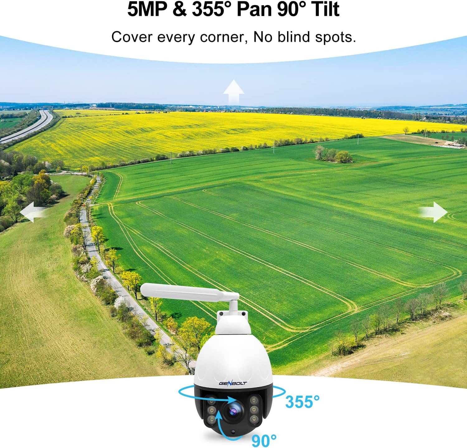 GENBOLT Cámara de seguridad 3G4G LTE PTZ al aire libre 2.5K, zoom óptico 9X PoE CCTV Cámara de vigilancia IP con tarjeta SIM, reflector de 5MP de