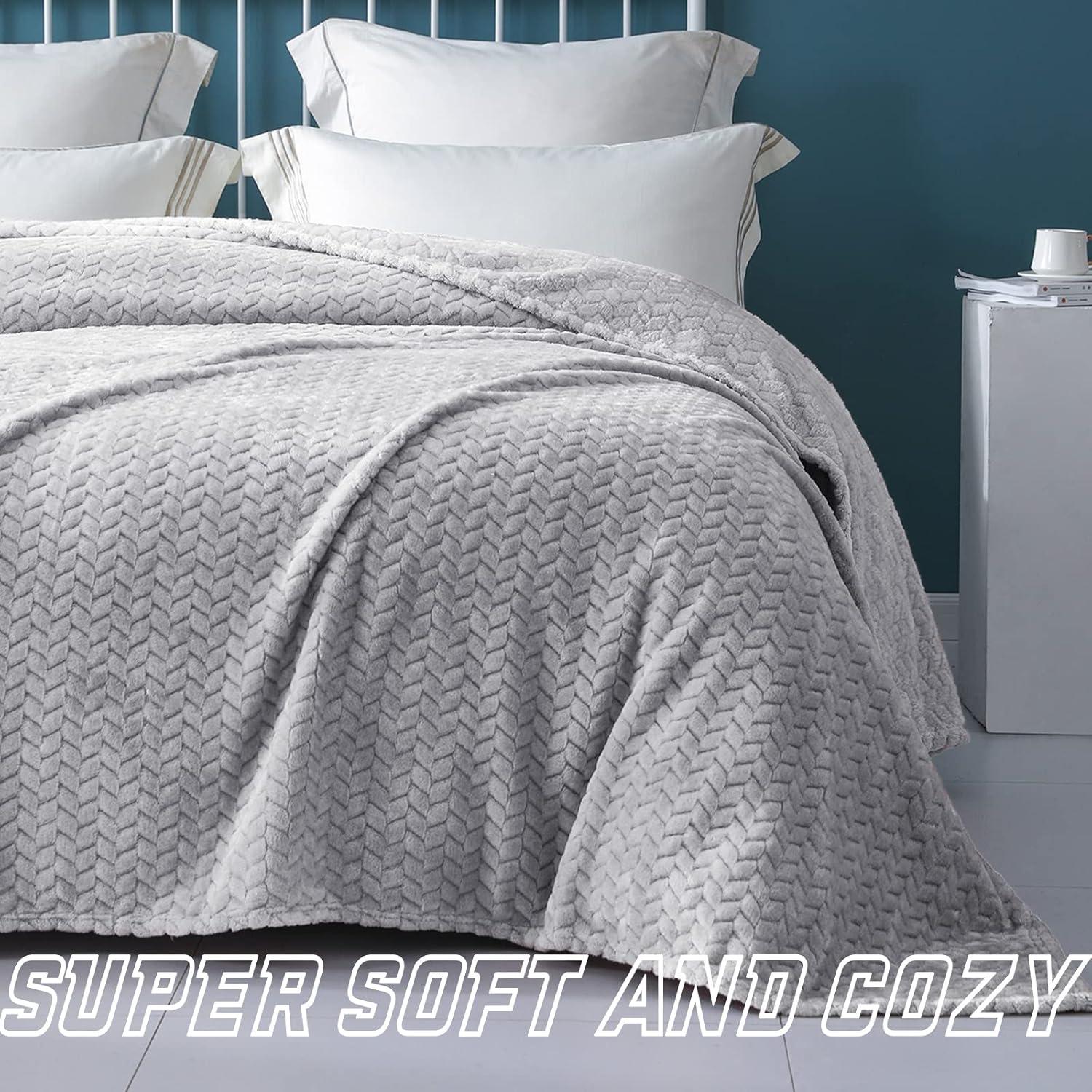 Exclusivo Mezcla – Manta de franela grande de 50 x 70 pulgadas, tejido jacquard con diseño de hojas, suave, ligera y decorativa