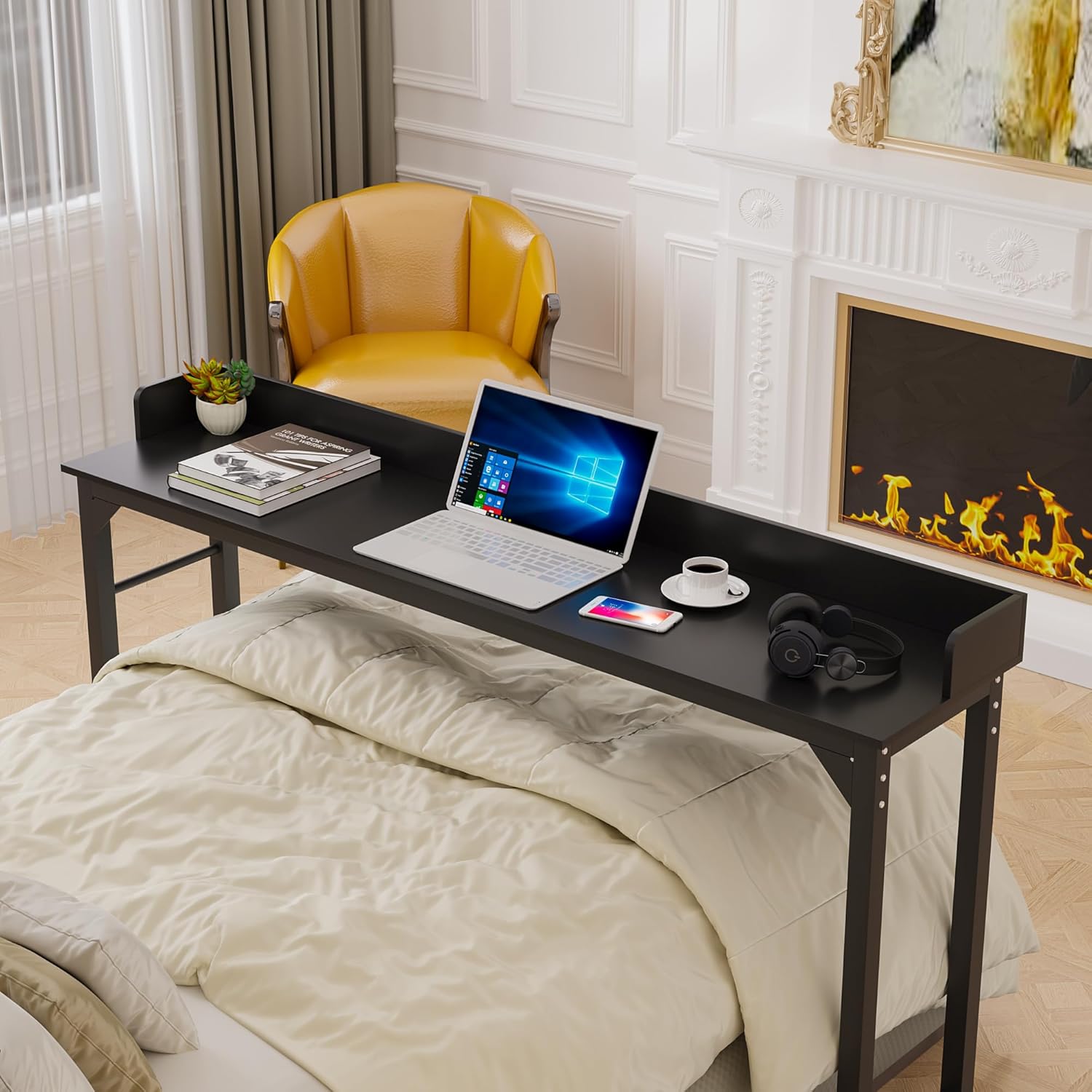Mesa para colocar sobre la cama con 4 ruedas, mesa médica con ruedas para colocar sobre la cama, 71 pulgadas de ancho x 40 pulgadas de alto,