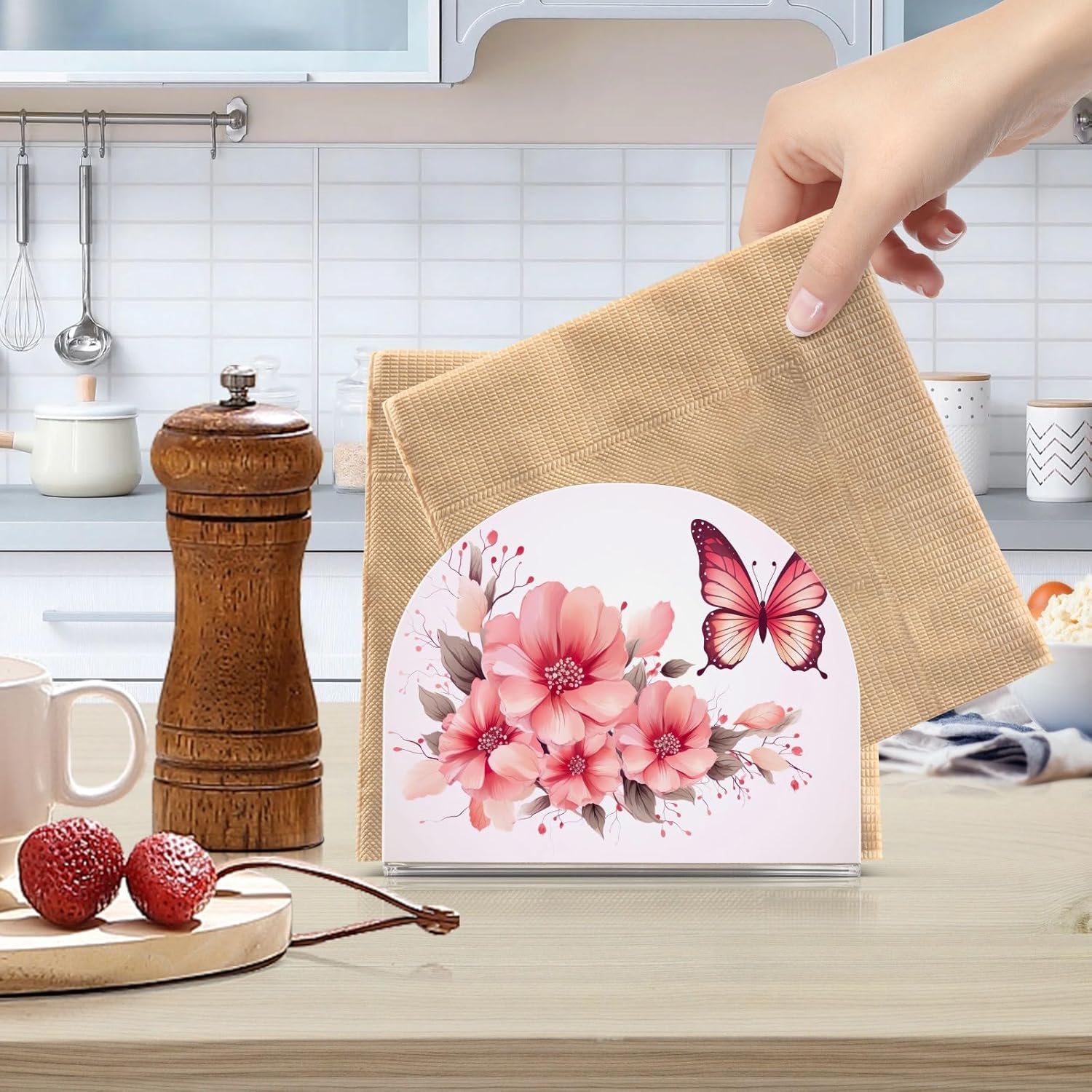 Butterfly Flower Napkin Holder for Table Standing Napkin Holders Modern Napkin Dispenser Vertical Table Paper Napkin Holder for Rustic Kitchen