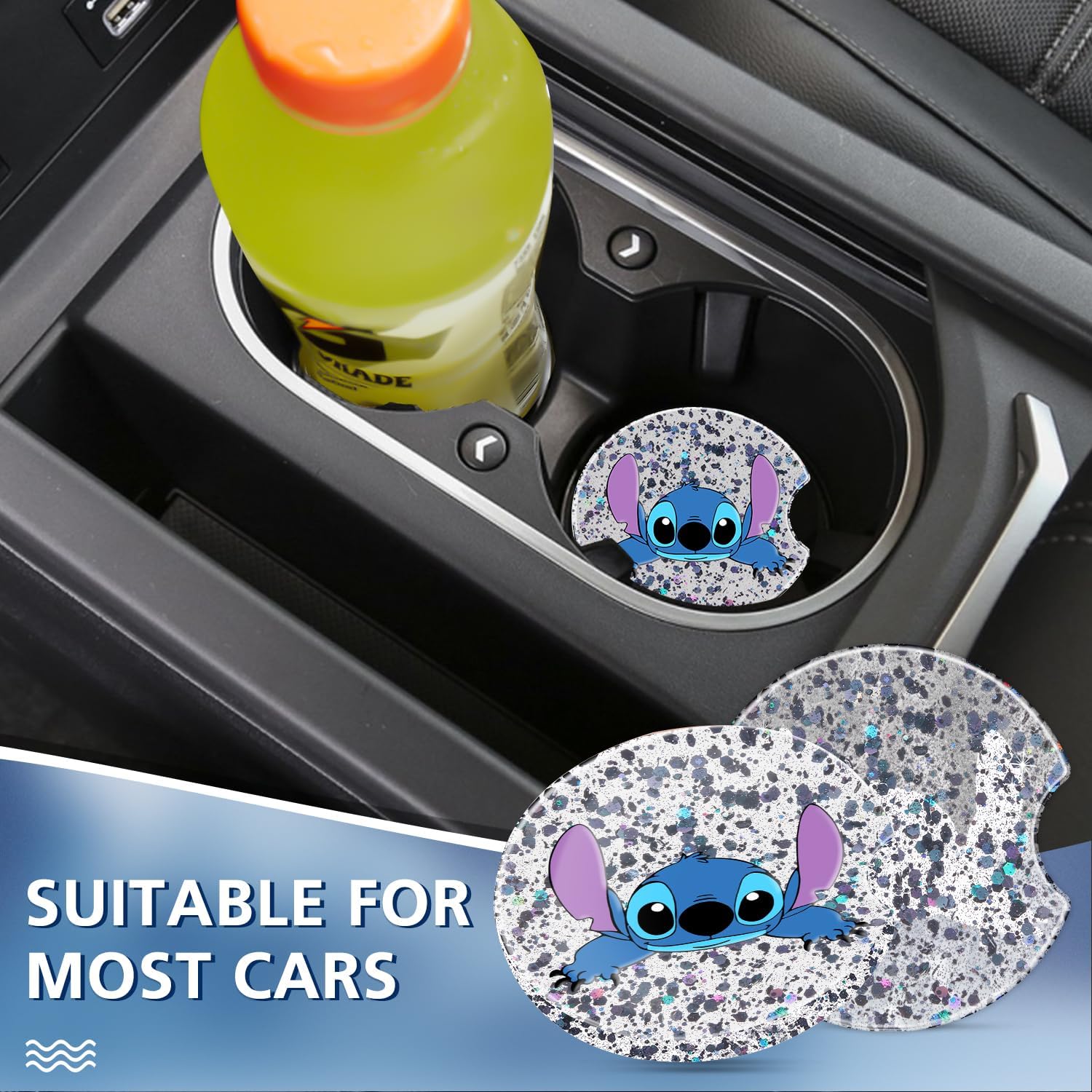 Portavasos de acrílico para automóvil, accesorios para portavasos de automóvil, decoración de interiores de dibujos animados, para mujeres y