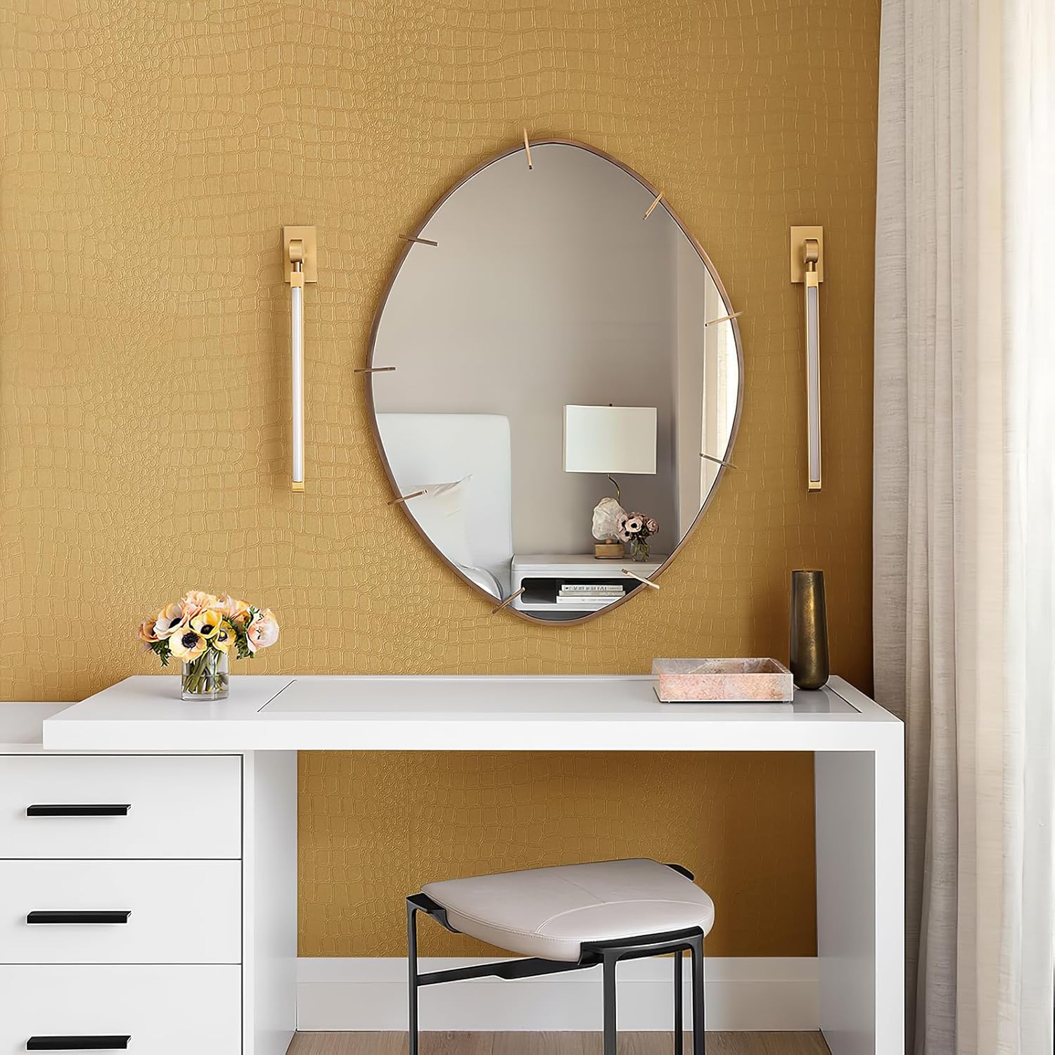 Simon&Siff Papel tapiz dorado texturizado de cocodrilo, papel tapiz moderno dorado de lujo para dormitorio y baño, 17.3 x 472 pulgadas, papel tapiz