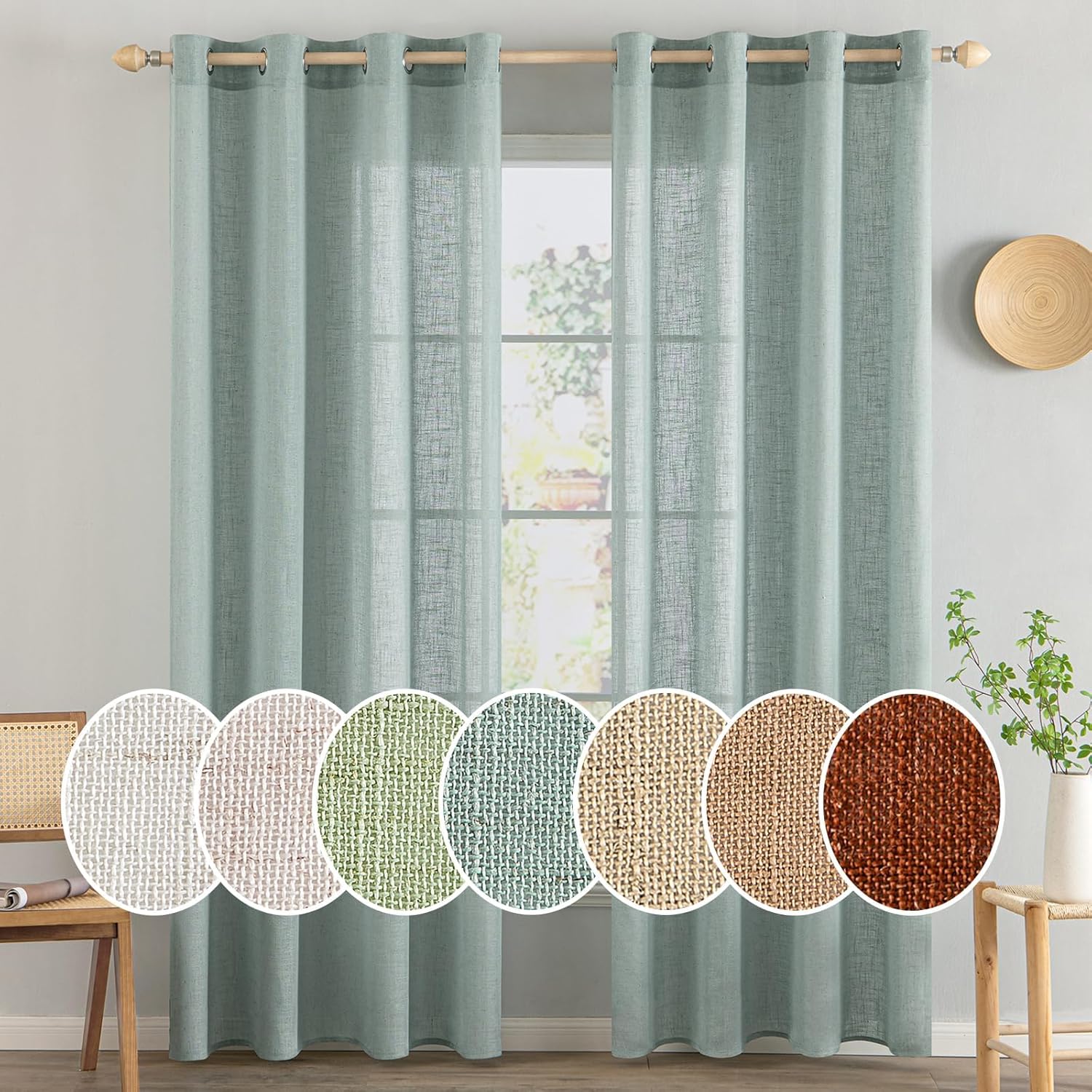 MIULEE Cortinas de lino aguamarina de 72 pulgadas de largo para dormitorio, sala de estar, cortinas de ventana con textura de lino suave y grueso,