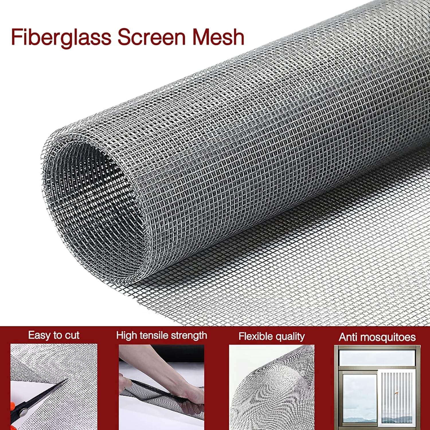 Malla de fibra de vidrio, pantalla ajustable para ventana y malla de repuesto para puerta, reemplazo de pantalla para patio, ventana y puerta, gris,