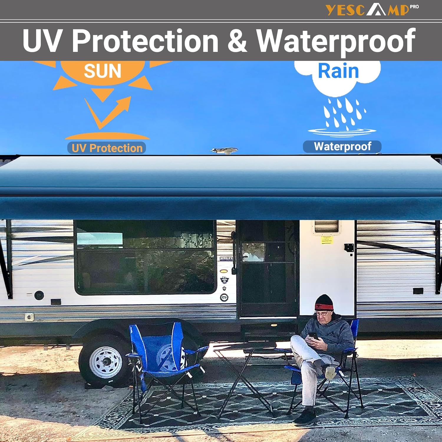 Tela de repuesto para toldo de autocaravana, resistente a la intemperie, 4 capas de 18.5 onzas, tela de vinilo para cámper, toldo universal para
