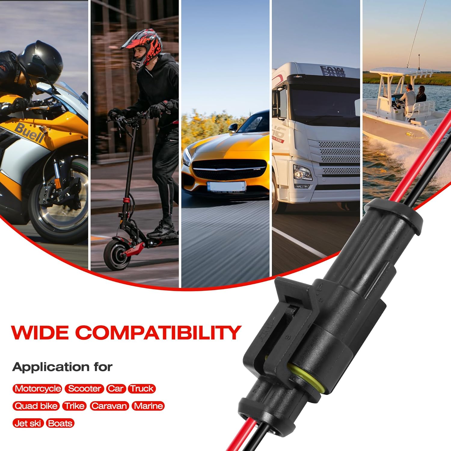 RDBS Kit de 5 conectores de cable eléctrico de 2 pines, enchufe macho y hembra impermeables de 2 vías para automóvil, camión, motocicleta, barco