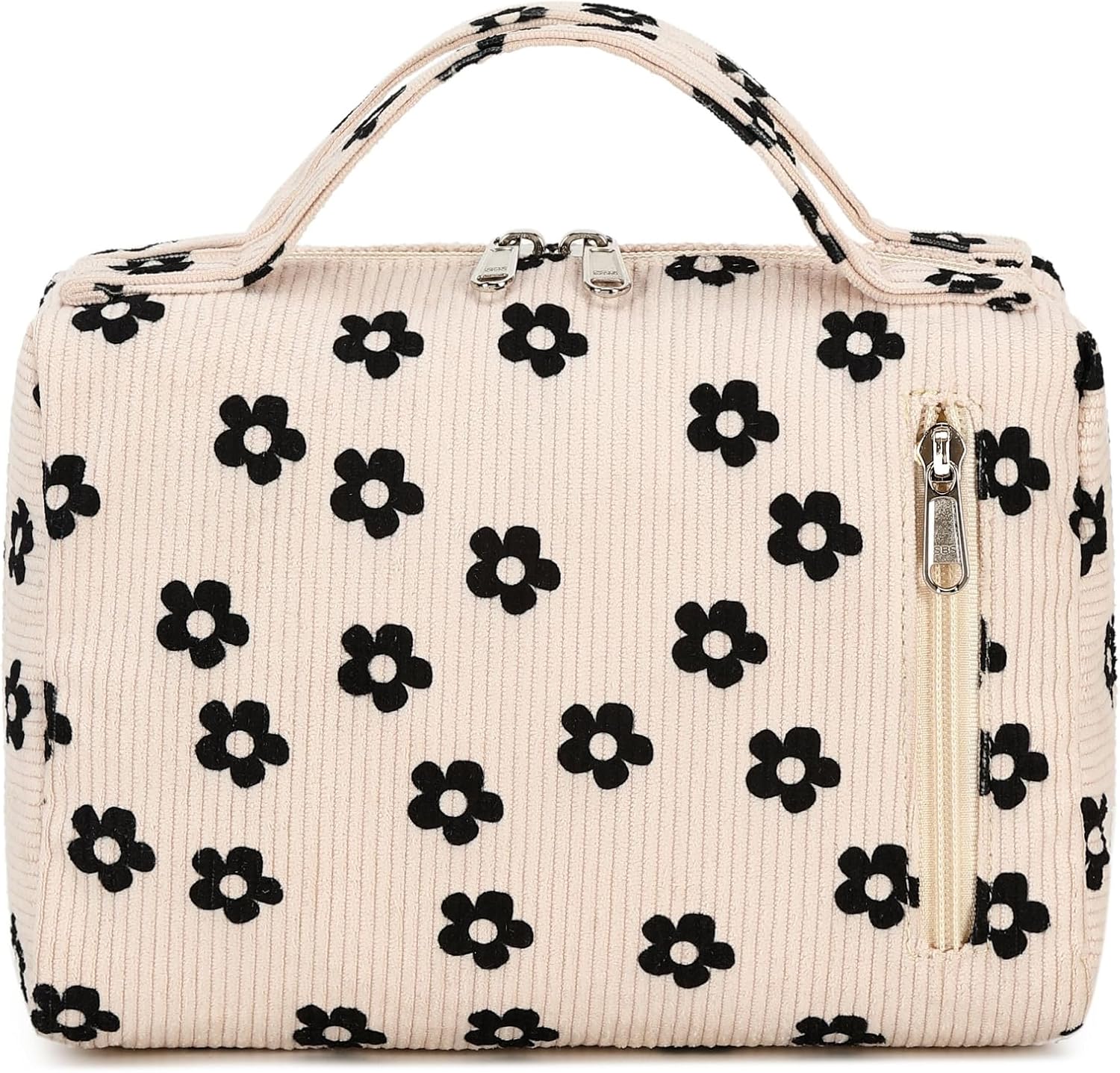 Bluboon Bolsa de maquillaje con cremallera, bolsa de viaje portátil para cosméticos para mujeres y niñas, Florete de pana, Flowerrs